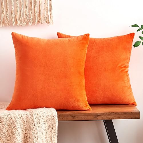 GriNeed Fall Orange Throw Pillow Covers Decorative Velvet Set of