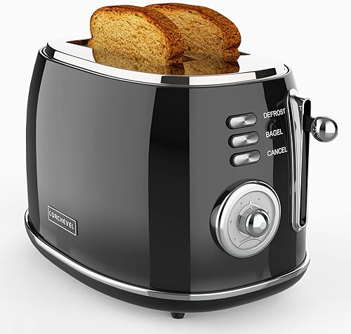 Tostadora retro de acero inoxidable de 2 rebanadas con bandeja extraíble para migas, 6 ajustes de sombra de pan, opciones de bagel, descongelación y