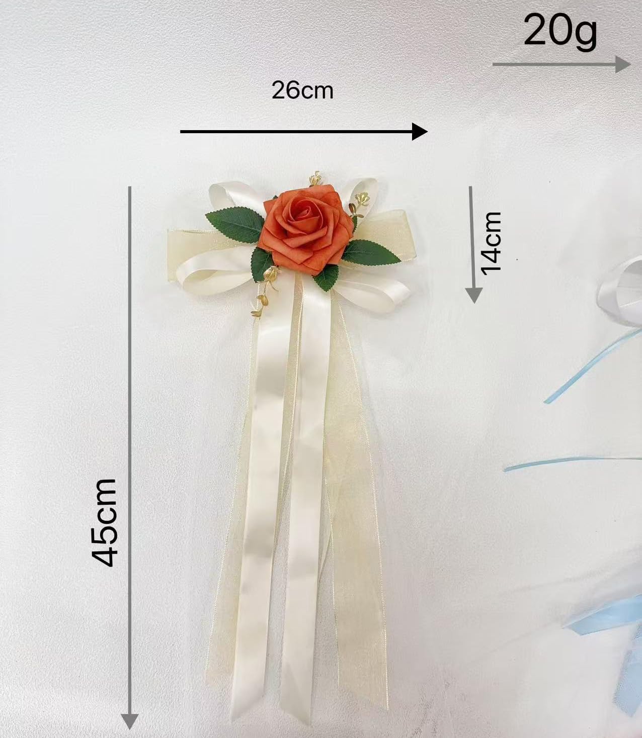 Autoschleifen Blume Hochzeit Seidenblume Band mit Tüll für Hochzeitsauto Autoschmuck Schleife Türgriffleiste Rückspiegel Hochzeit Wedding Car Tüll-Blumenschmuck Blumeschleifen AutoOrange20pcs