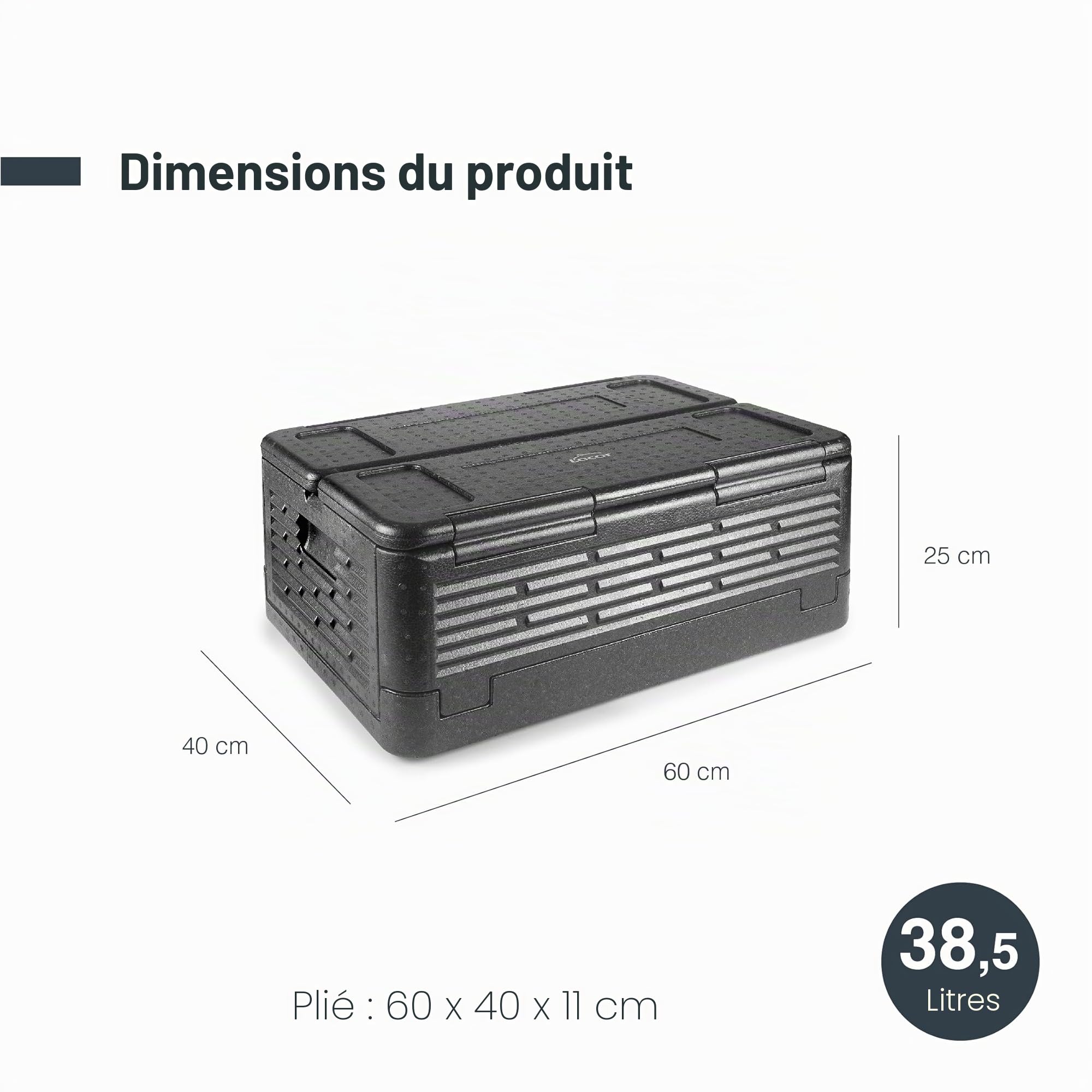 Lacor - 66066 - Boîte de Trempe Isolante, en PPE, GN 1/1, Tranasporta, Isole ou Maintient les Aliments Froids ou Chauds, Légers, Résistants et Isolants, Imperméables, Entièrement Pliables, 38.5L, Noir