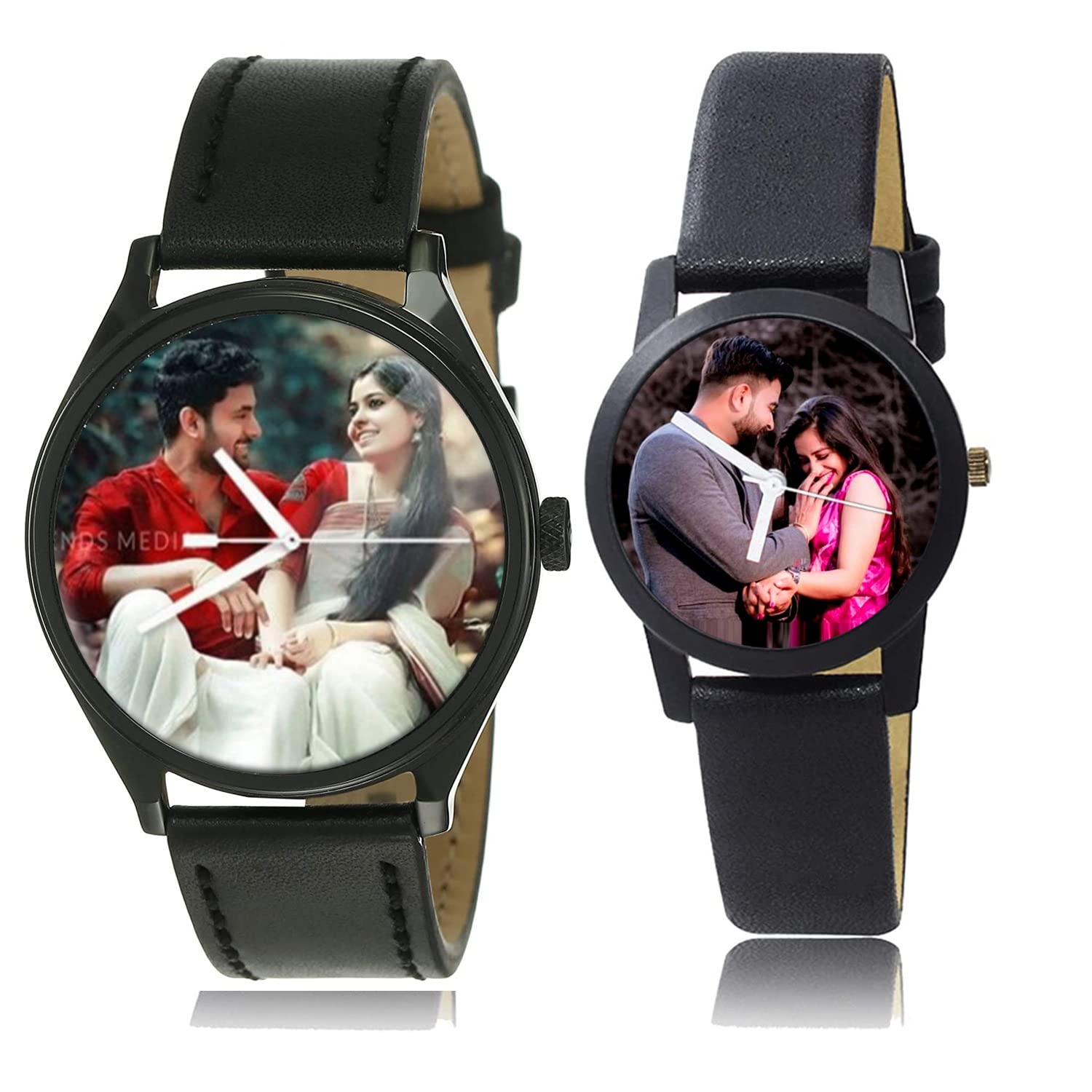 NITYAMA Personalized Couple Analogue Watches With Photo Print Dial|Perfect Anniversary Watch Gift For Husband|Special Custom Birthday Gifts|Leather Batta Black Colour (Pack Of 2) (B0C1DLZMP2) Amazon Price History, Amazon Price Tracker