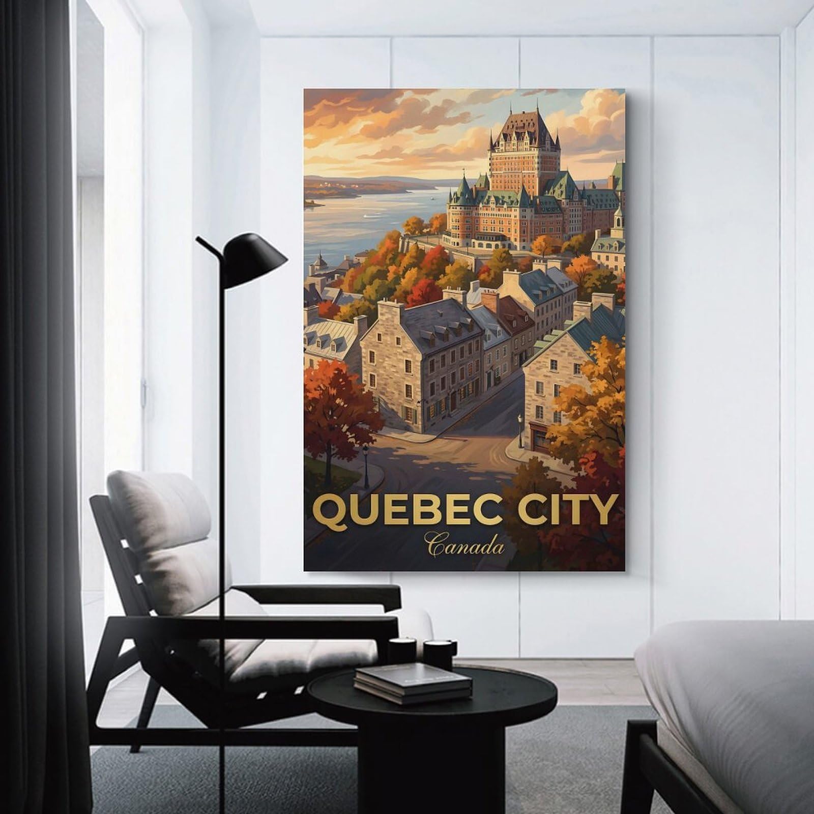 Junmoney Wall Decor Canvas Print Quebec City Autumn View, 20x30inch(50x75cm), for Study, Office Or Focused Interiors, Wall Art That Adds Style to Work Areas