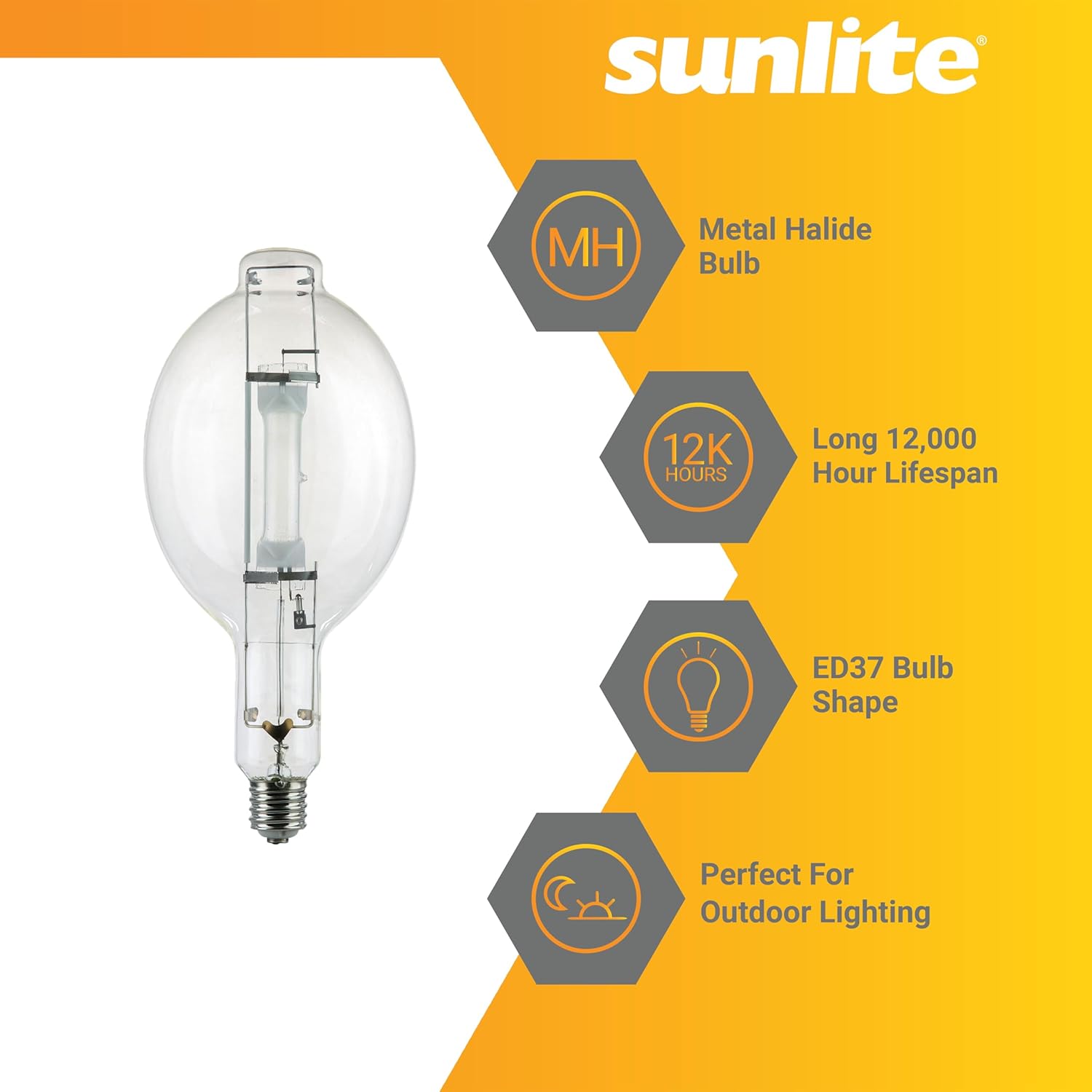 Sunlite MH1000/U/BT56 M47/S Metal Halide Lamp, 1000 Watts, Mogul Screw Base (E39), BT56, 12,000 Hours Life, 110,000 Lumen, Clear Finish, 4000K Cool White, 3 Pack