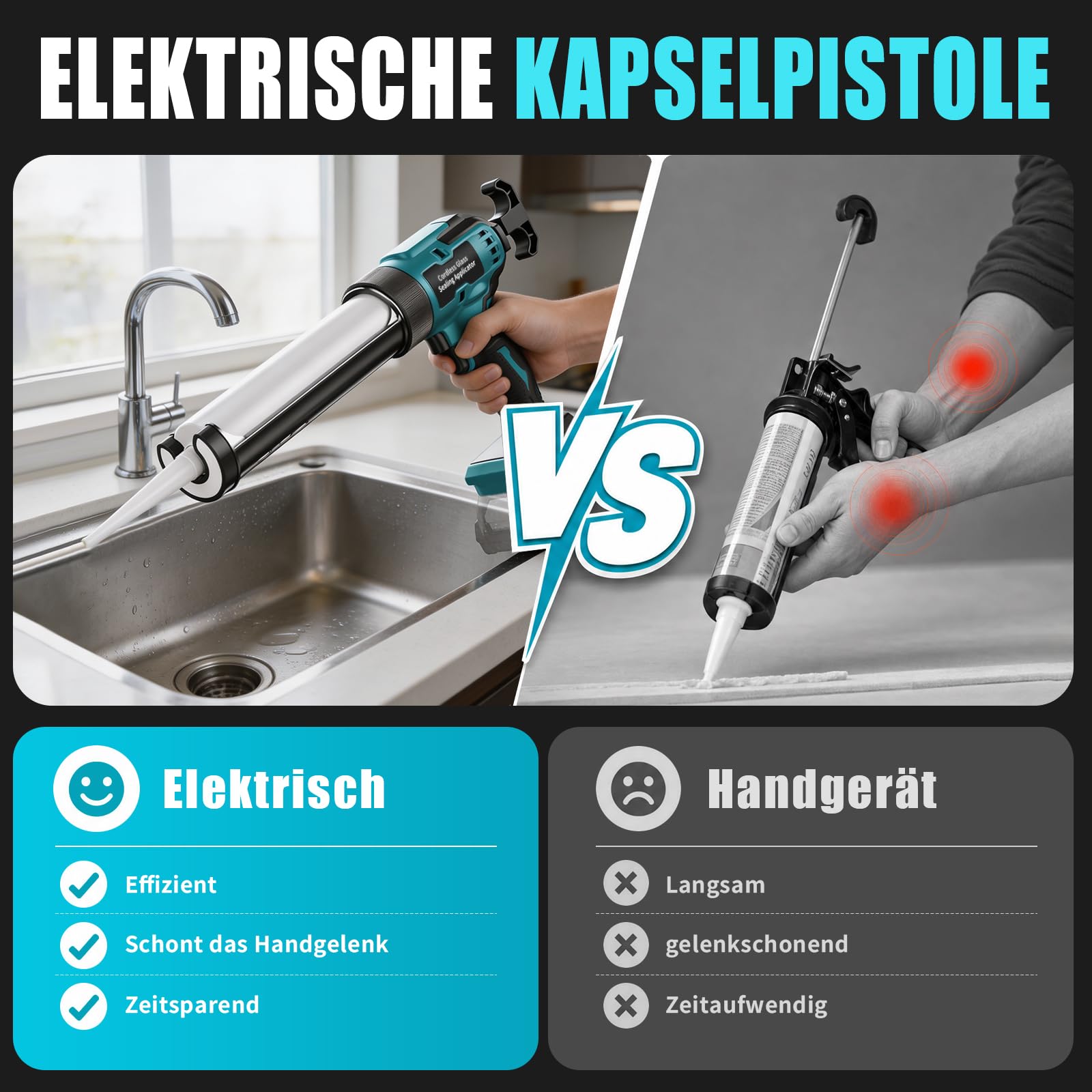 Akku Kartuschenpresse für Makita 18V Akkus- 300ml, Elektrische Kartuschenpresse mit LED-Licht und 6 Geschwindigkeiten, Ideal zum Abdichten, Verfugen und Spachteln. Ohne Akku