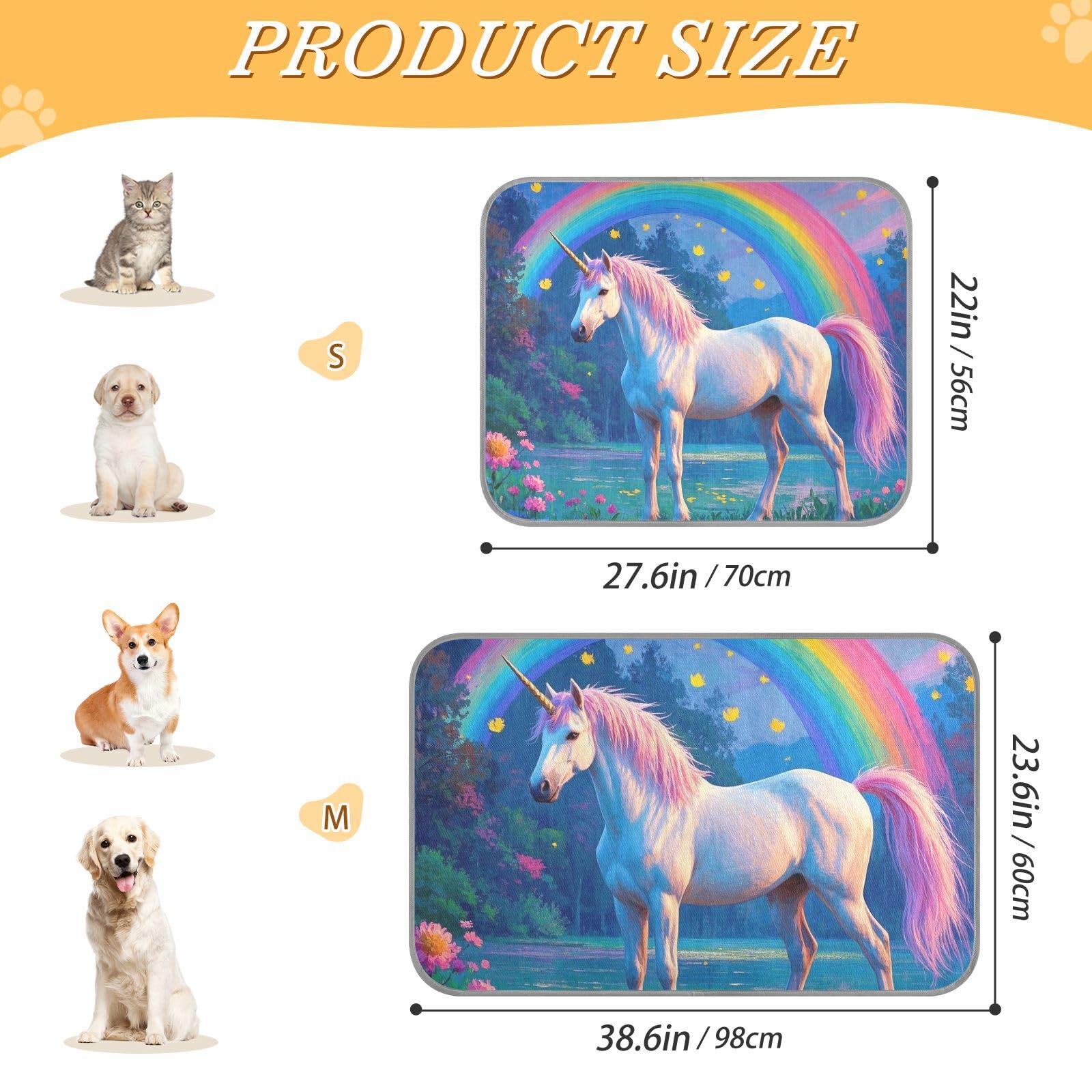 EtherSpher Cartoon Cute White Rainbow Unicorns Summer Cooling for Cats Self Cooling cat Blankets for Indoor Cats for Bunny Outside cat Foldable tapete refrescante para mascotas M
