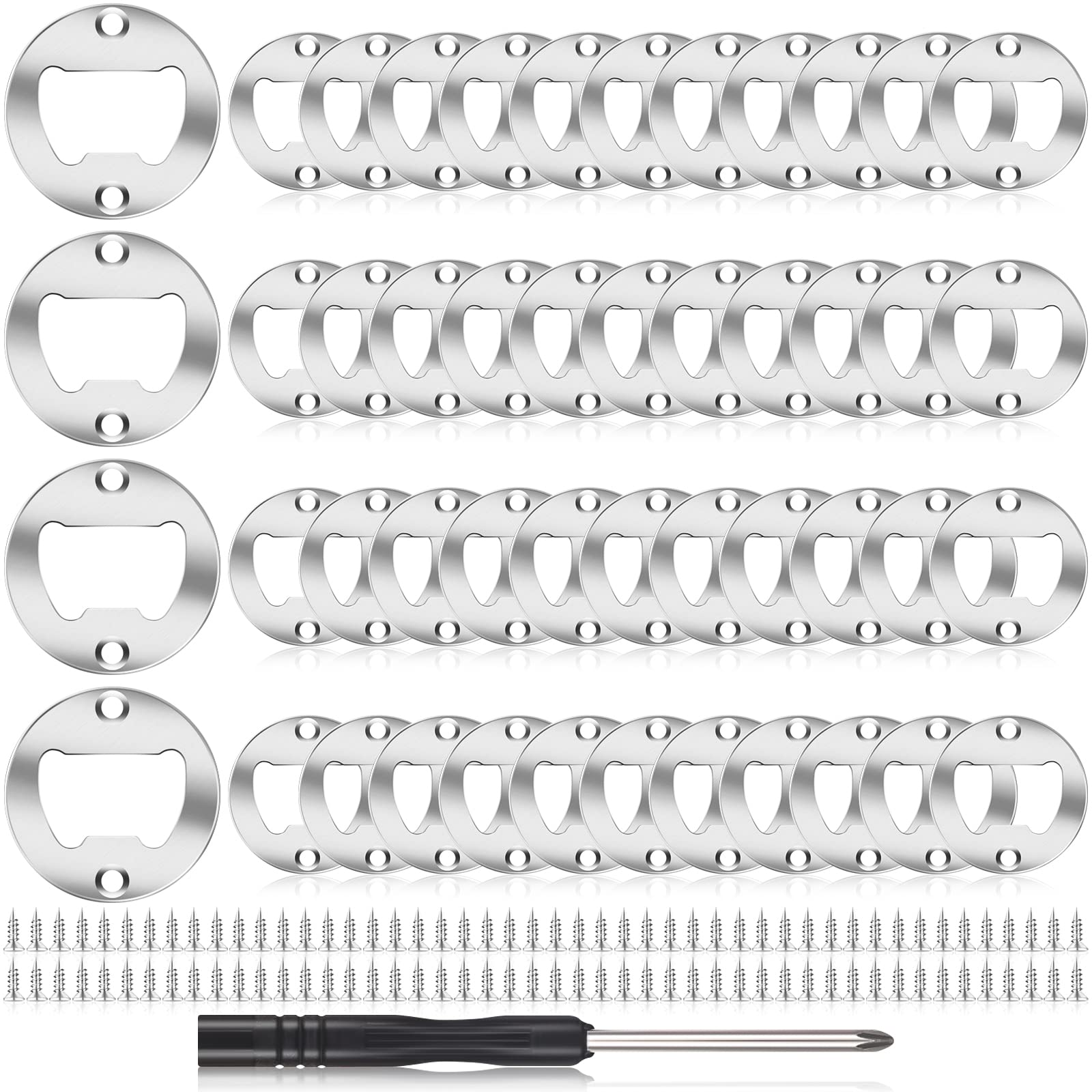 Cunhill 40 Sets Bottle Opener Inserts Kits Round DIY Bottle Opener Hardware Kit DIY Beer Opener Wrench Spanner with Screws Screwdriver for Bottle Opener