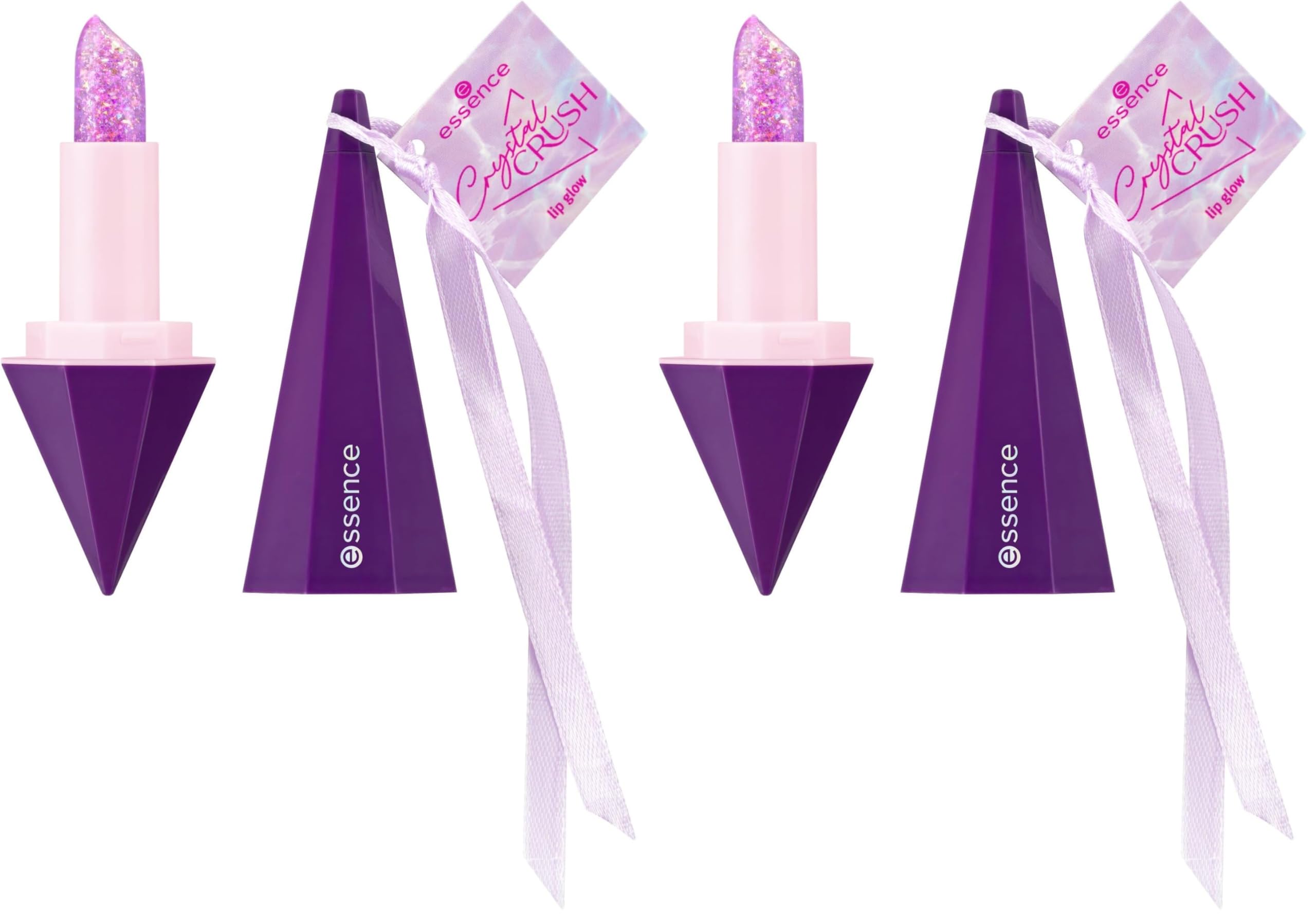 essence CRYSTAL CRUSH lip glow, Lippenstift, Nr. 01, Pink, farbanpassend, strahlend, vegan, ölfrei, ohne Parabene, ohne Mikroplastikpartikel, 2er Pack (3.2g)