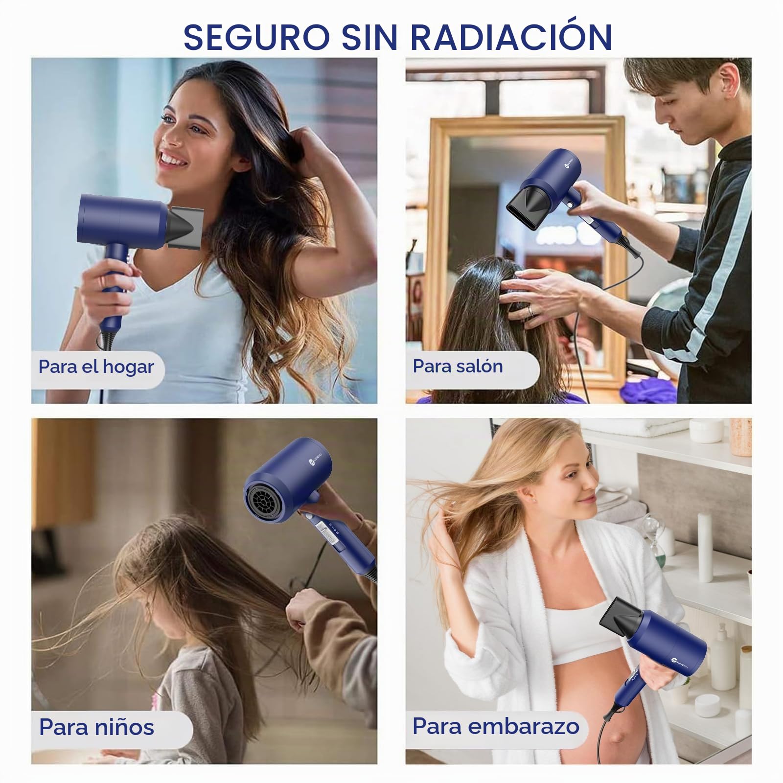 Slopehill secador de pelo ionico,secador pelo profesional Motor AC 1800W, Rápido Secado Cabello, 3 Temperaturas 2 Velocidades, Botón Aire Frío, 2 Concentradores y 1 Difusor (Azul oscuro)