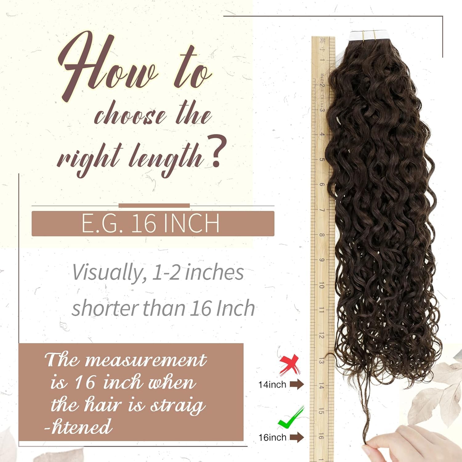 RUNATURE Curly Tape in Hair Extensions Human Hair Dark Brown Tape Hair Extensions Invisible Curly Tape Hair 16 Inch 50 Gram #4 - Image 4