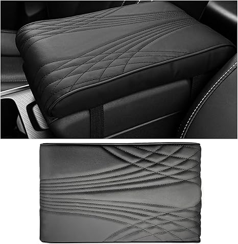 Ziciner Car Center Console Cover, Leather Memory Foam Armrest Cushion Protection Pad, Waterproof Hand Rest Pillow with Height Increase, Universal Accessory for Most Car (Black #Angel)