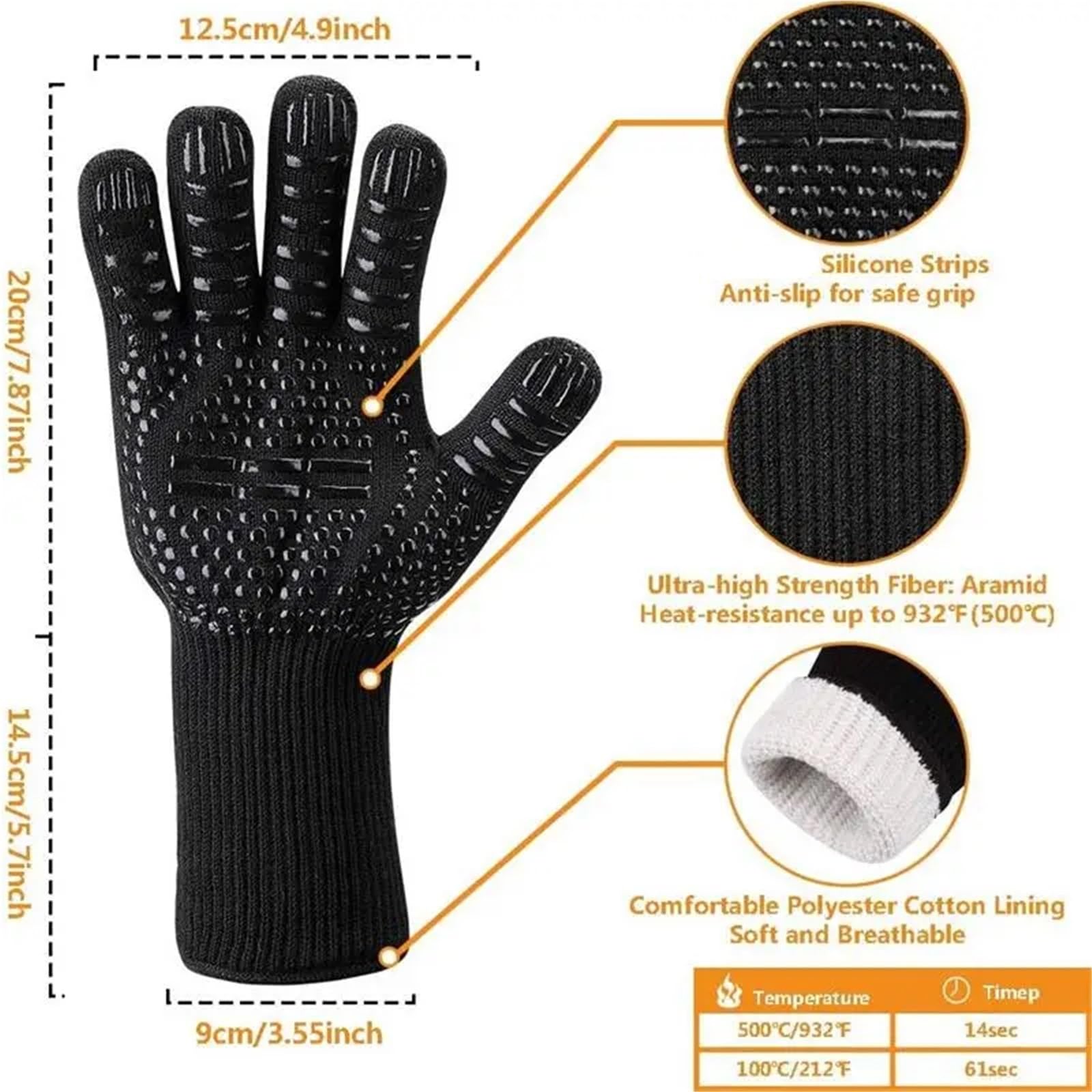 1 par de Guantes for Barbacoa 1472 °F Resistentes al Calor Horno ignífugos Largos Silicona for Asar for Cocina ahumador Camping(Blue 1Pair)