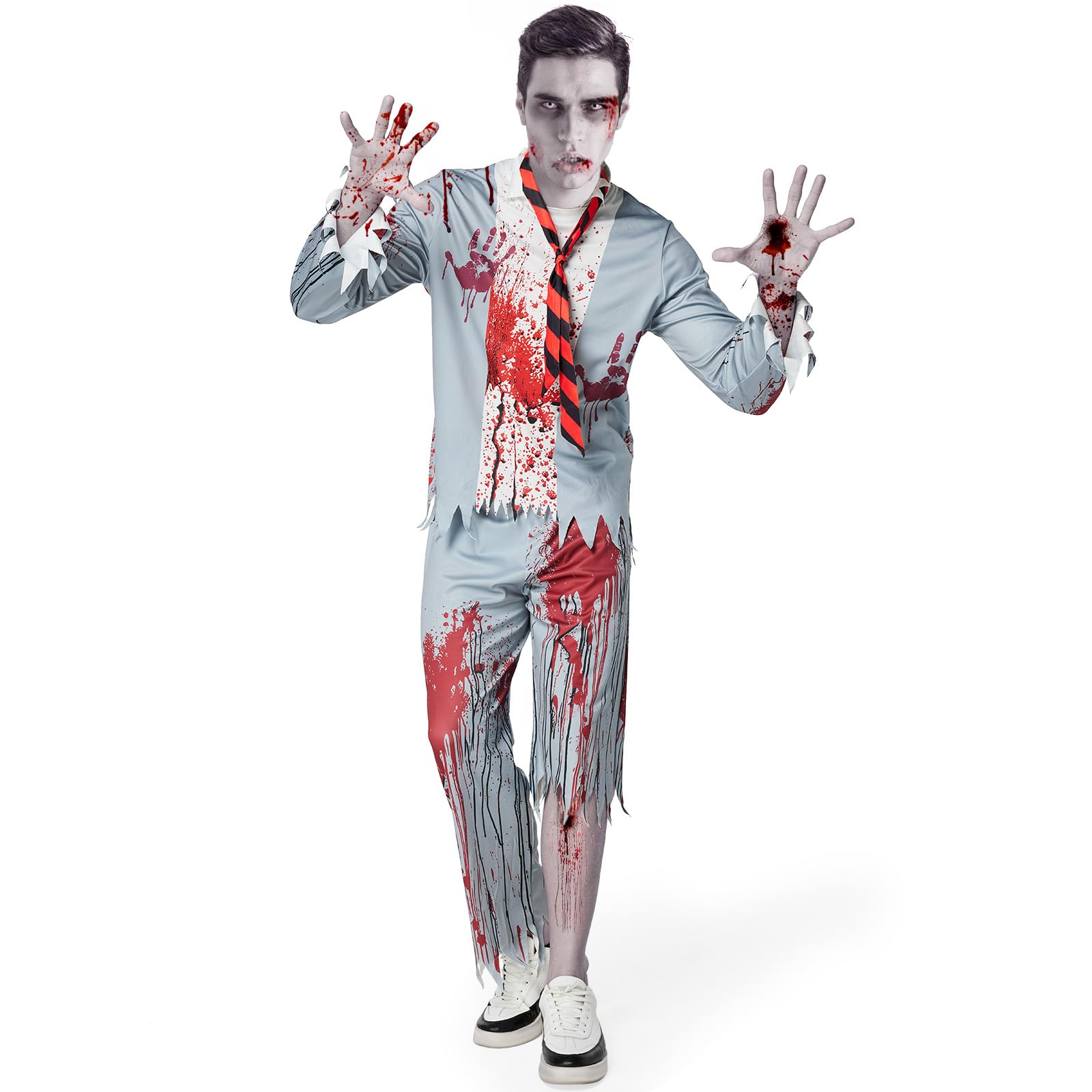 Joellfuner Disfraz Estudiante Zombie Hombre, Disfraz Halloween Zombie Hombre, Disfraz Zombie Adulto con Corbata, Camisa y Pantalón, Terror Halloween Disfraz de la Muerte