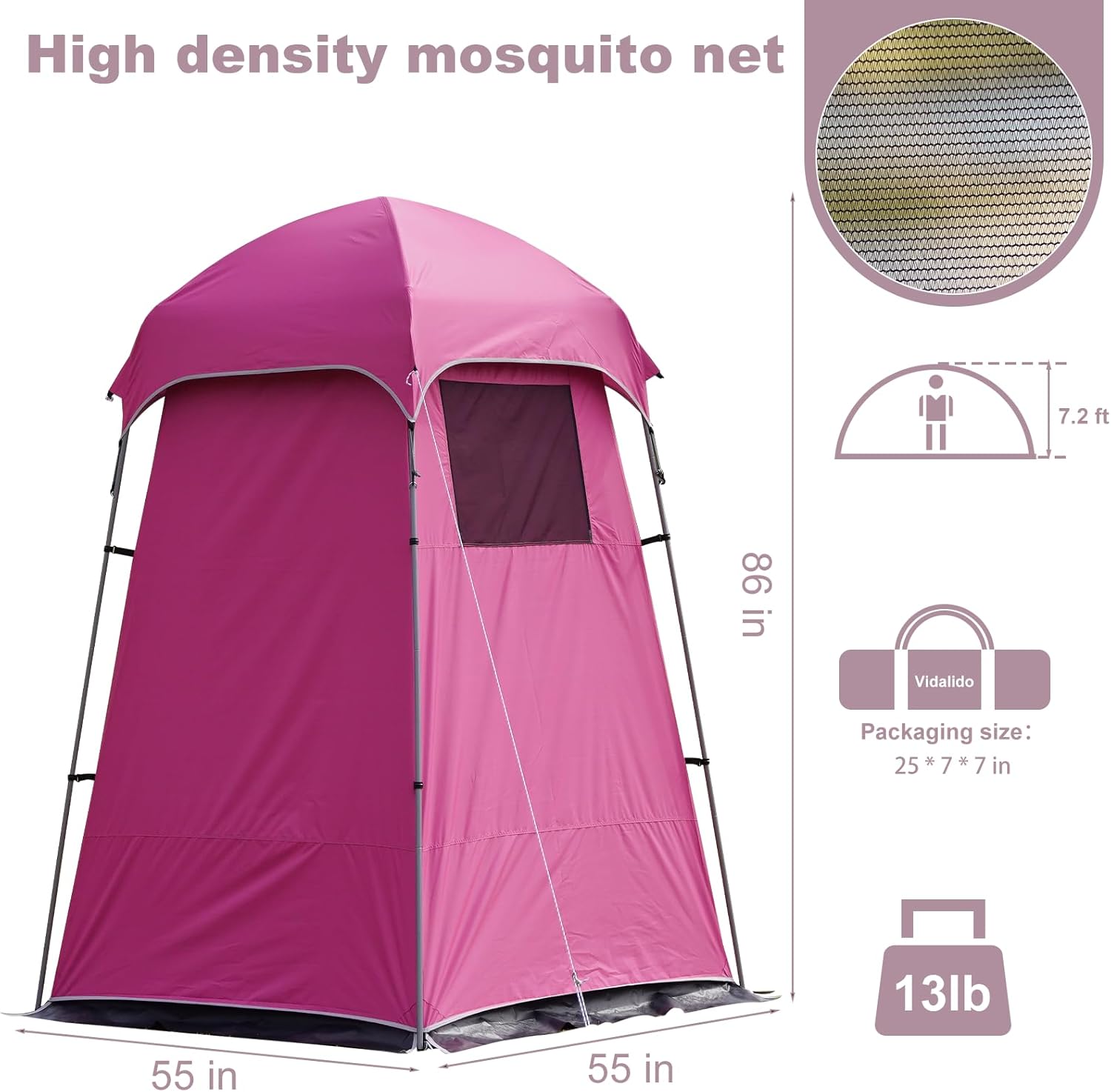 Vidalido Outdoor Camping Shower Tent Easy Setup Privacy Tent Changing Room Portable Camp Shower Tents for Camping with Floor, Waterproof Privacy Shelters Camping Toilet Tent