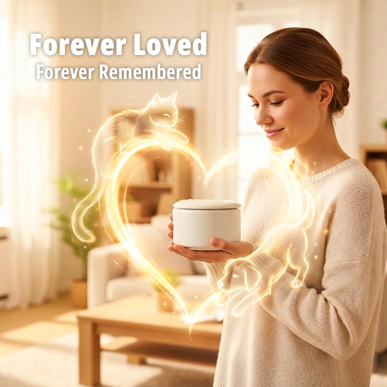 Pet Urn for Cat or Dog Ashes, Ceramic Keepsake Urn with Dual-Layer Design, Pet Memorial Cremation Remembrance Box