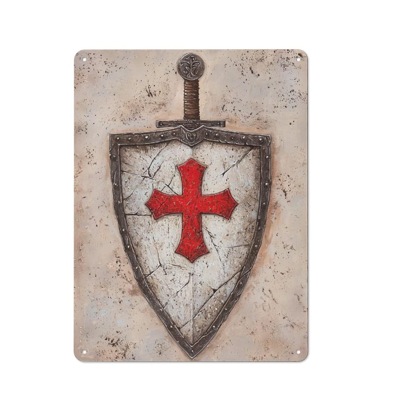 Junmoney Crusader Shield And Sword Tin Wall Plaque 40X30cm With For Garage Wall, For Collectors Of Retro Metal Wall Decor
