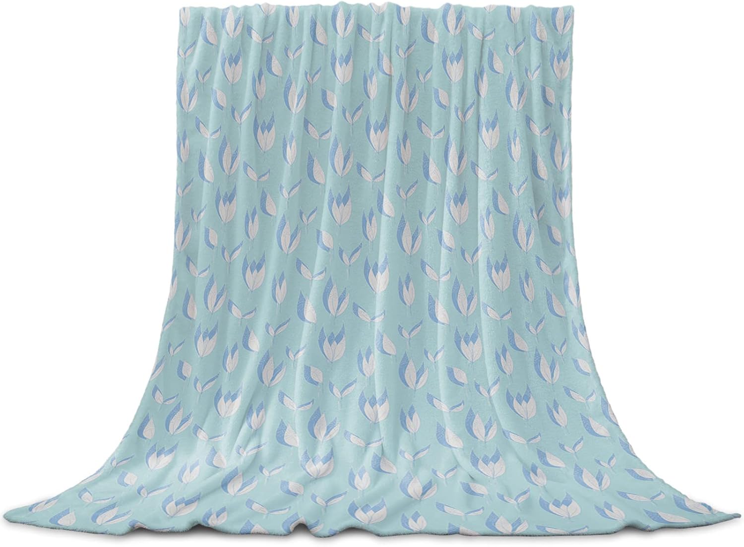 Blue Spring Floral Flannel Bed Blanket Fleece Throw