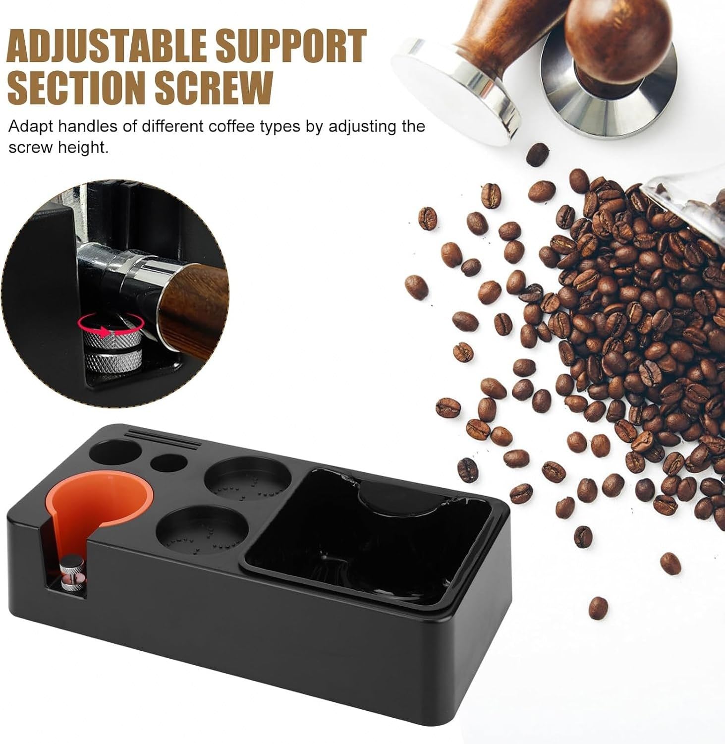 Stacja do ubijania kawy espresso, na akcesoria 8 w 1, pasuje do tamperów 51, 53, 58 mm, dystrybutorów, kolb i sitka, plastikowa podstawa do przechowyw