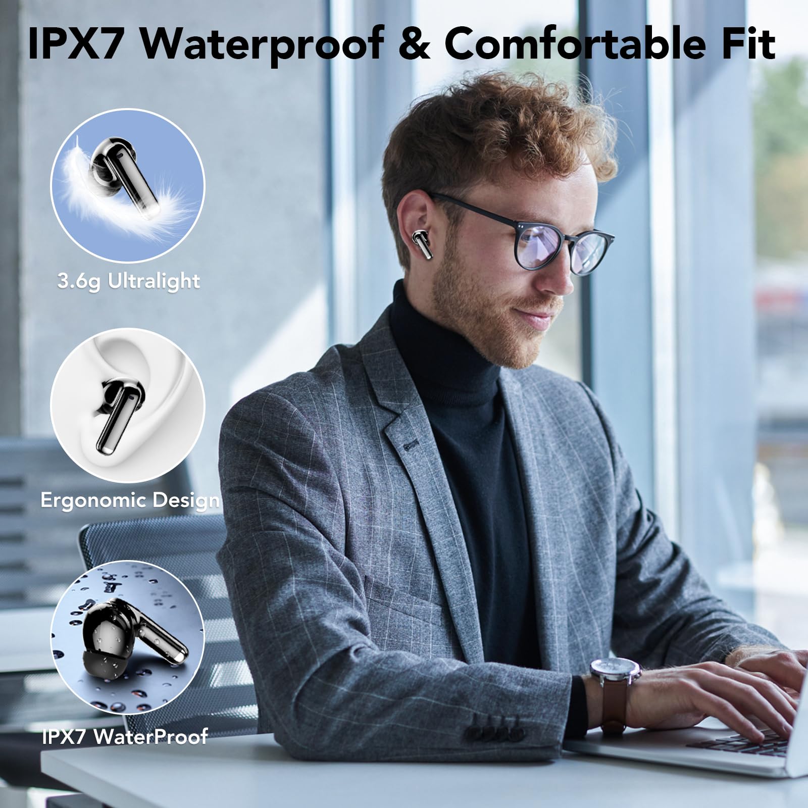 2026 Auriculares Inalambricos Bluetooth 5.4, Cancelacion de Ruido Cascos Bluetooth, HiFi Estéreo con Micrófono HD, Pantalla LED, 40H de Autonomía, Auriculares Deportivos in Ear, IP7 Impermeable, USB-C