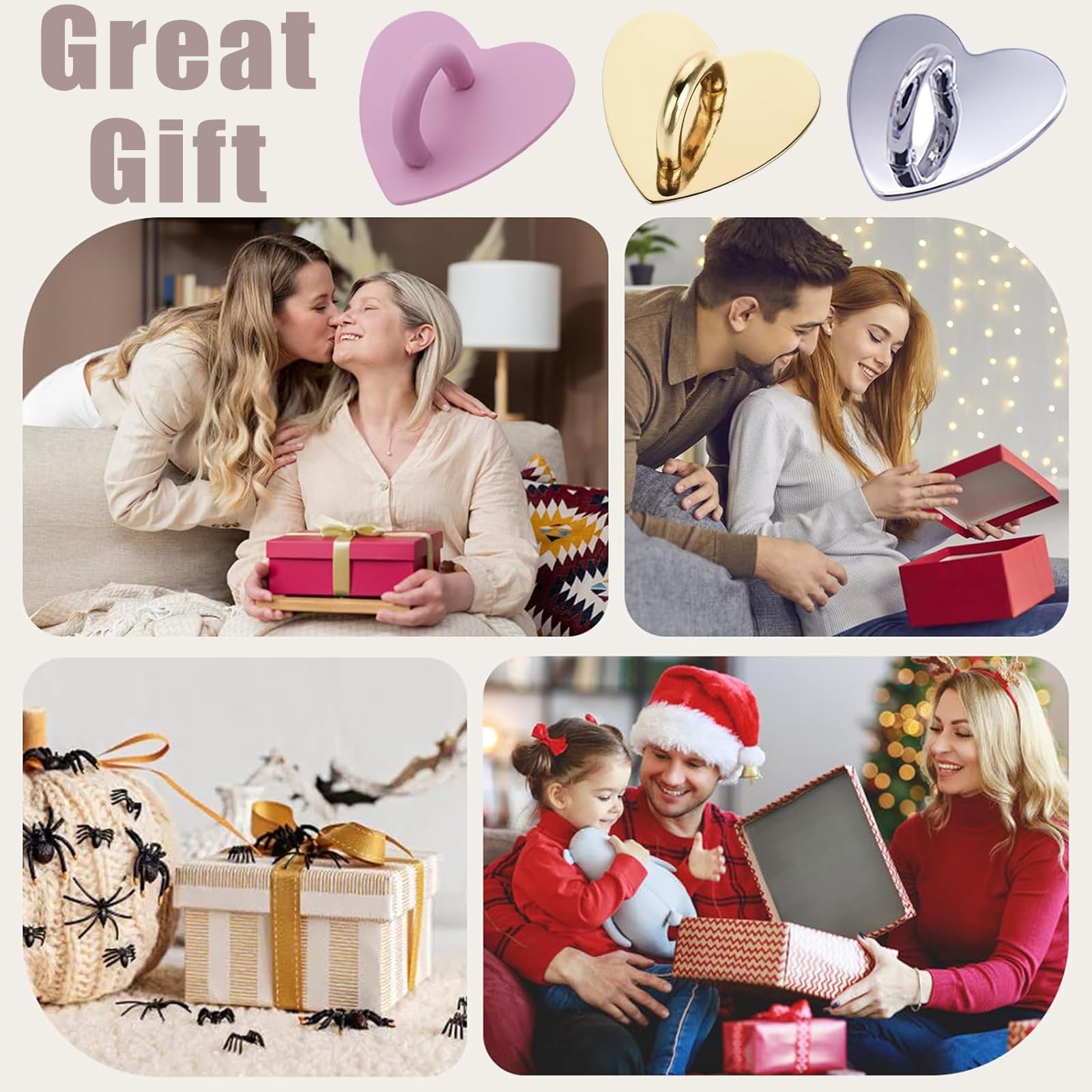 Handy-Charm-Haken, herzförmig, universal, selbstklebend, Metallhaken, Handy-Schlüsselanhänger, Oberflächenbeschichtung, Herz, Handy-Ringhalter, geeignet für Handyhüllen, Tablets, DIY-Zubehör (Gold)