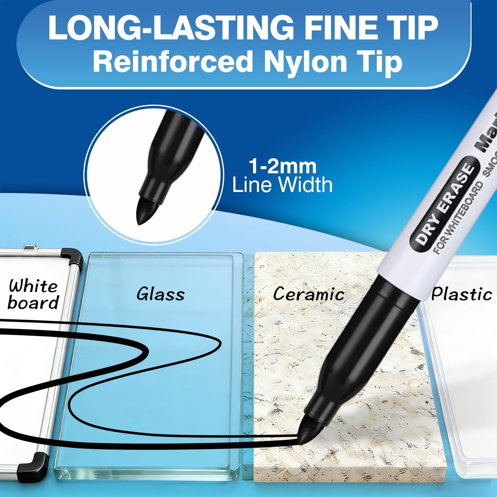 SFAIH Dry Erase Marker mit feiner Spitze, 30 Stück, schwarz, geruchsarm, ungiftig