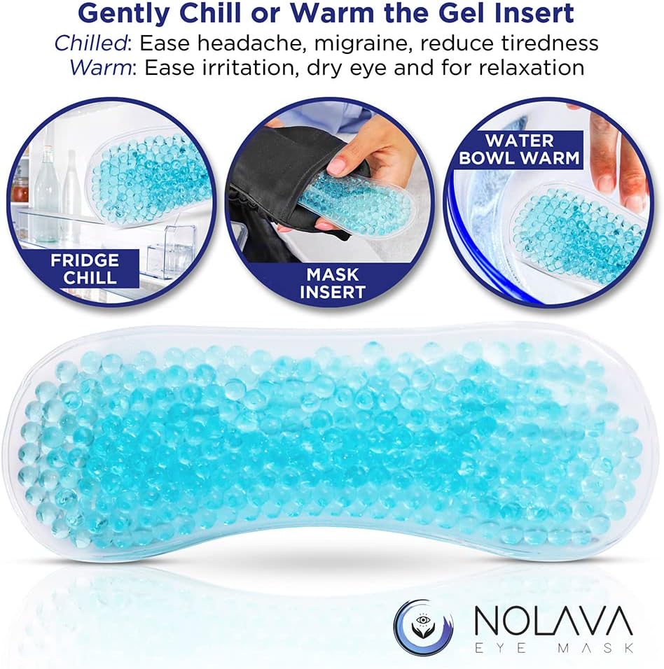 NOLAVA 100% Pure Mulberry Silk Sleep Eye Mask for sleeping |Luxe Silk Eye Cover| Gel Eye mask |Warm Compress|Cool Gel Pack|Light blocking|Adjustable silk band|Beautiful Sleep Gift for Women, Moms, Men : Health & Household