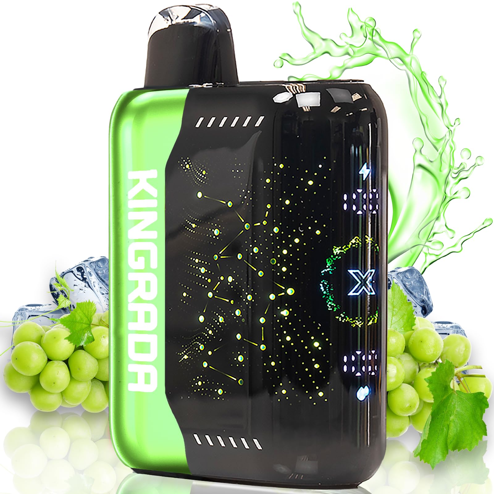 電子タバコ 使い捨て VAPE 30,000回吸引可能 シーシャ 持ち運び 充電式 フレーバー ニコチンなし タールなし 禁煙 ベイプ 3Dディスプレイ搭載 たばこ 大容量 禁煙パイポ 爆煙 水蒸気タバコ 禁煙サポート 煙量調節可能 ビタミン入り Kingrada (マスカット·アイス)