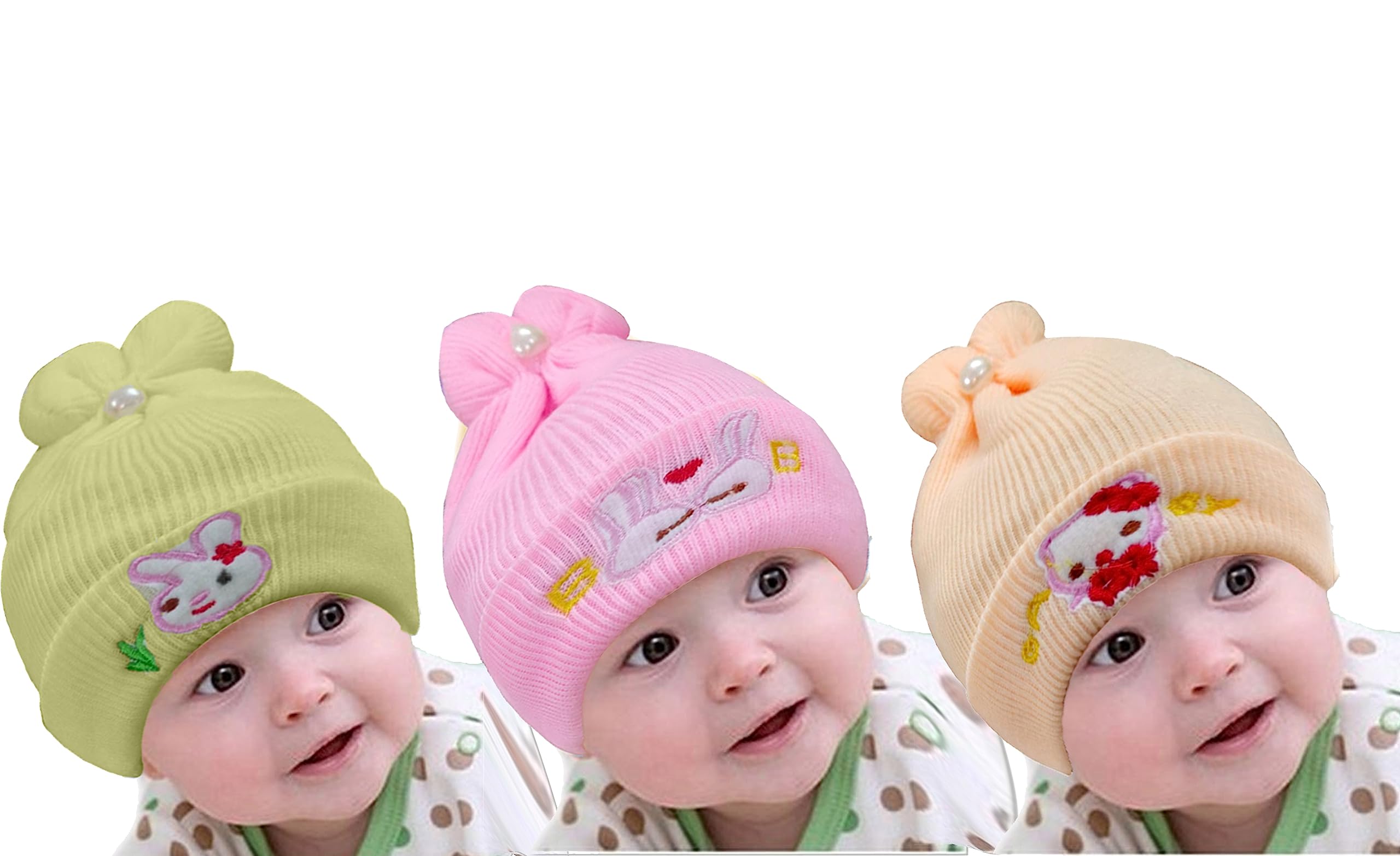 True Indian Baby Winter Warm and Soft Cap | Newborn Kid's Hat | Cute Cap for Winter | Woolen Cap for Boys & Girls Pack of 3