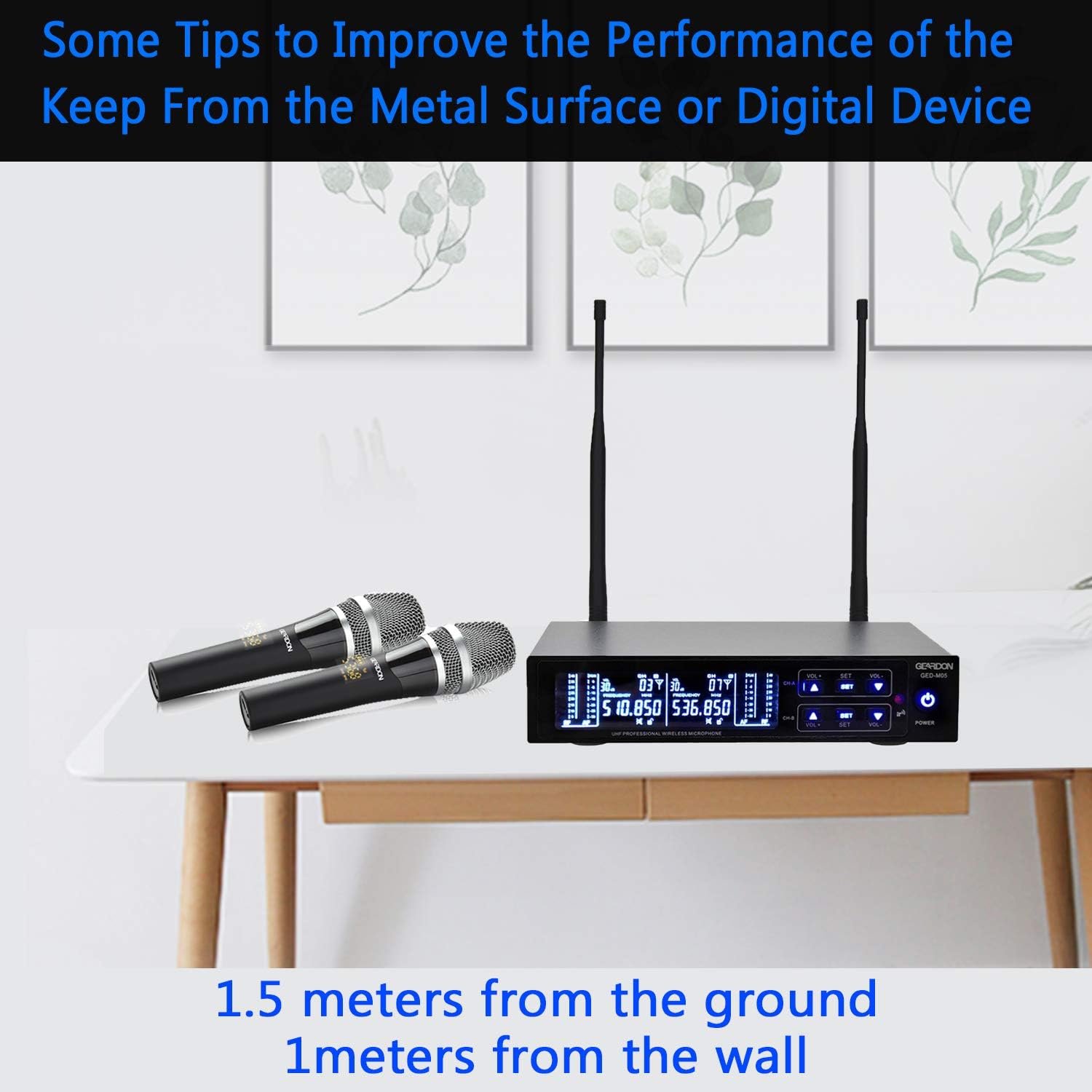 GEARDON Rechargeable Wireless Microphone System, 200 Channel UHF Cordless Mic Set Long Distance 250Ft Mute Function for Church,Karaoke,Party