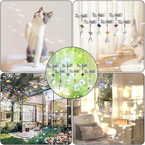 Miniatura 6 de WEISIPU Prisma atrapasoles de cristal  Atrapasoles de libélula para ventanas colgantes de arco iris para ventanas, decoración de árbol de Navidad,