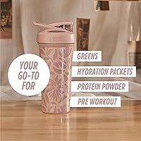 Vista 5 de BlenderBottle Sport Flip Shaker Cup Botella de agua aislada de acero inoxidable con batidor de alambre, 25 onzas, flores marrones