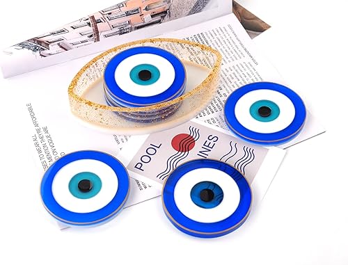 Miniatura 7 de Moldes de silicona de ojo malvado, 4 moldes para posavasos con 1 caja de almacenamiento para portavasos de bricolaje, contenedor de dulces,