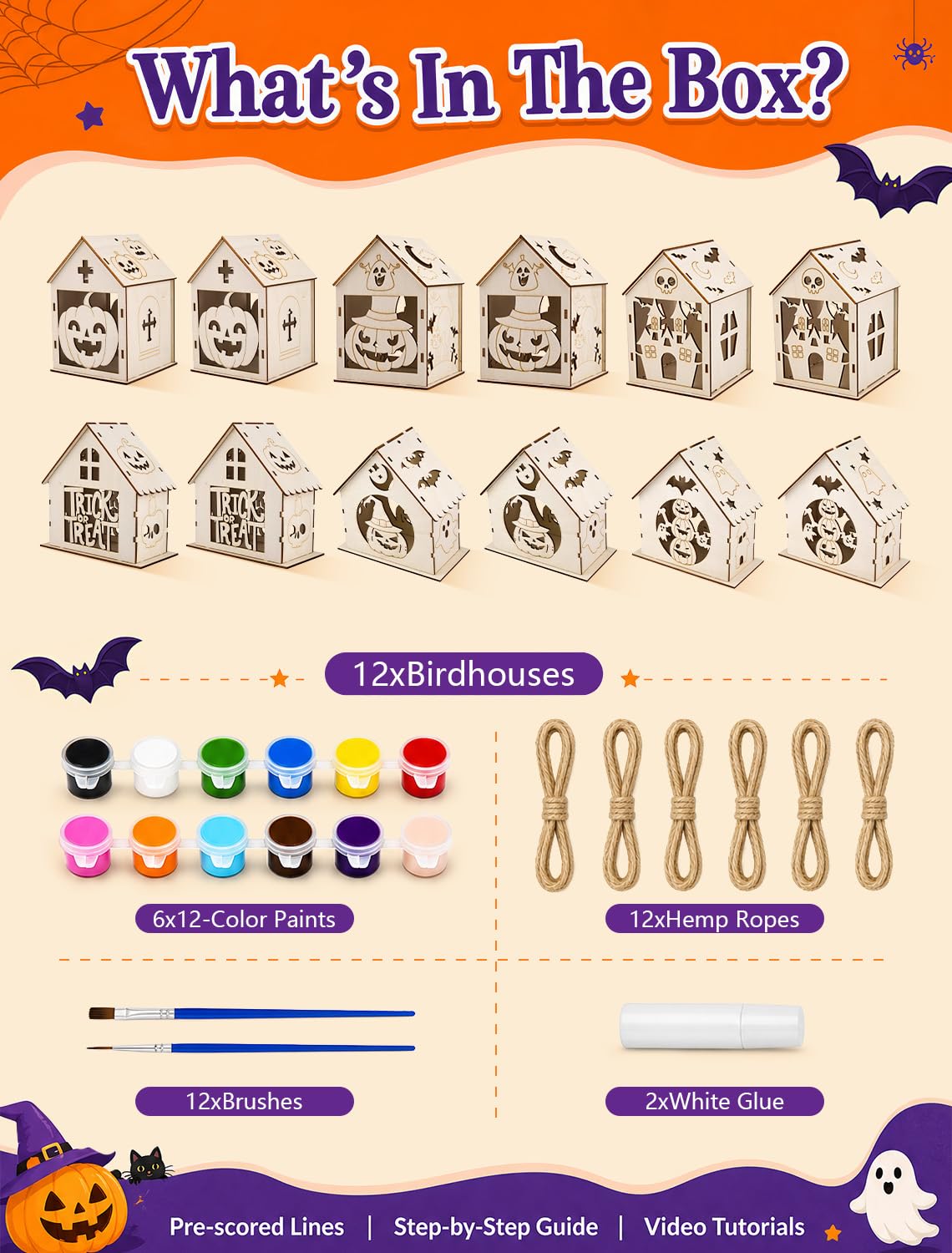 hapray 12 piezas de manualidades de casa de Halloween, kit de pintura de calabaza de madera para niños