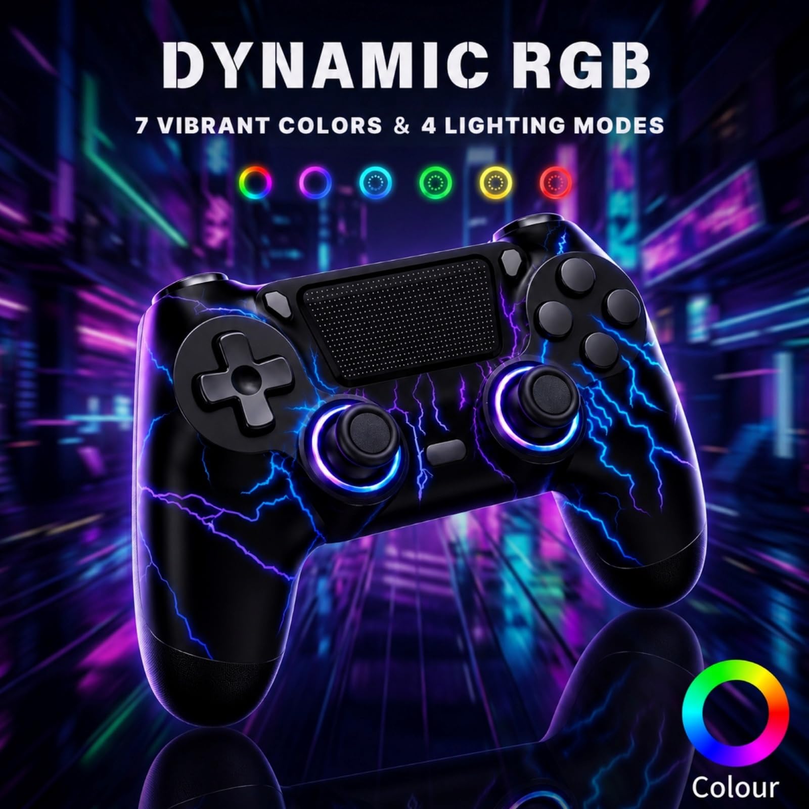 BJXOZ Wireless Controller für PS4 Controller, mit Dual Vibration, USB-C-Anschluss, 6-Achsen-Sensor, Touchpad und 3,5-mm-Audiobuchse, Lautsprecher, RGB-Licht, Gamepad kompatibel mit PS4/Slim/Pro/PC