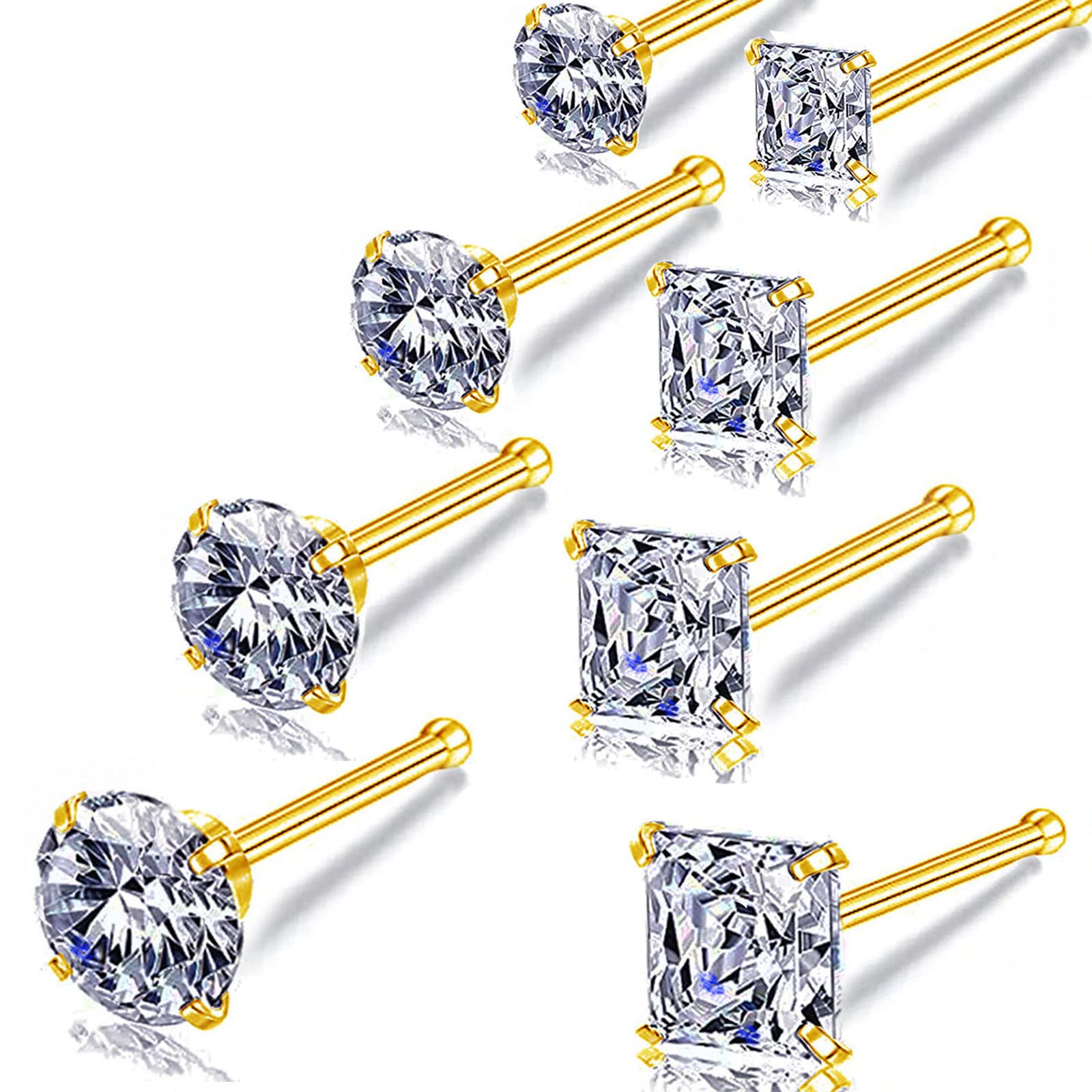 Carperton Nose Rings Studs L Screw Bone Shpaed Nose Studs for Women 18g 20g 22g 14K Gold Plated