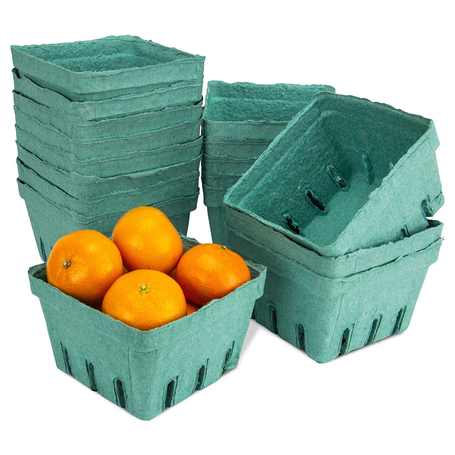 [40 Pack Pint Green Molded Pulp Fiber Berry Basket Produce Vented Container for Fruit and Vegetable