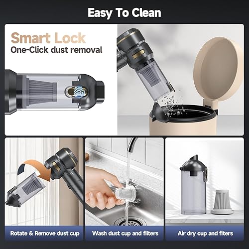 Miniatura 7 de Aspiradora portátil inalámbrica para automóvil, aspiradora de mano plegable con motor sin escobillas, mini aspiradora de mano de alta potencia de