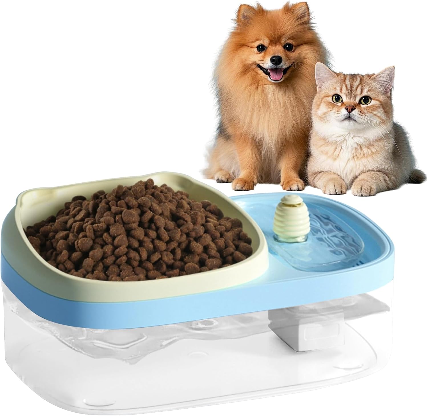 2 in-1 Double Dog Cat Bowls, Pets Water and Food Bowl Set, Automatic Cat Recirculating Live Water Dispenser, Feeding Drinking 81.16oz Big Capacity for Big and Medium Pets