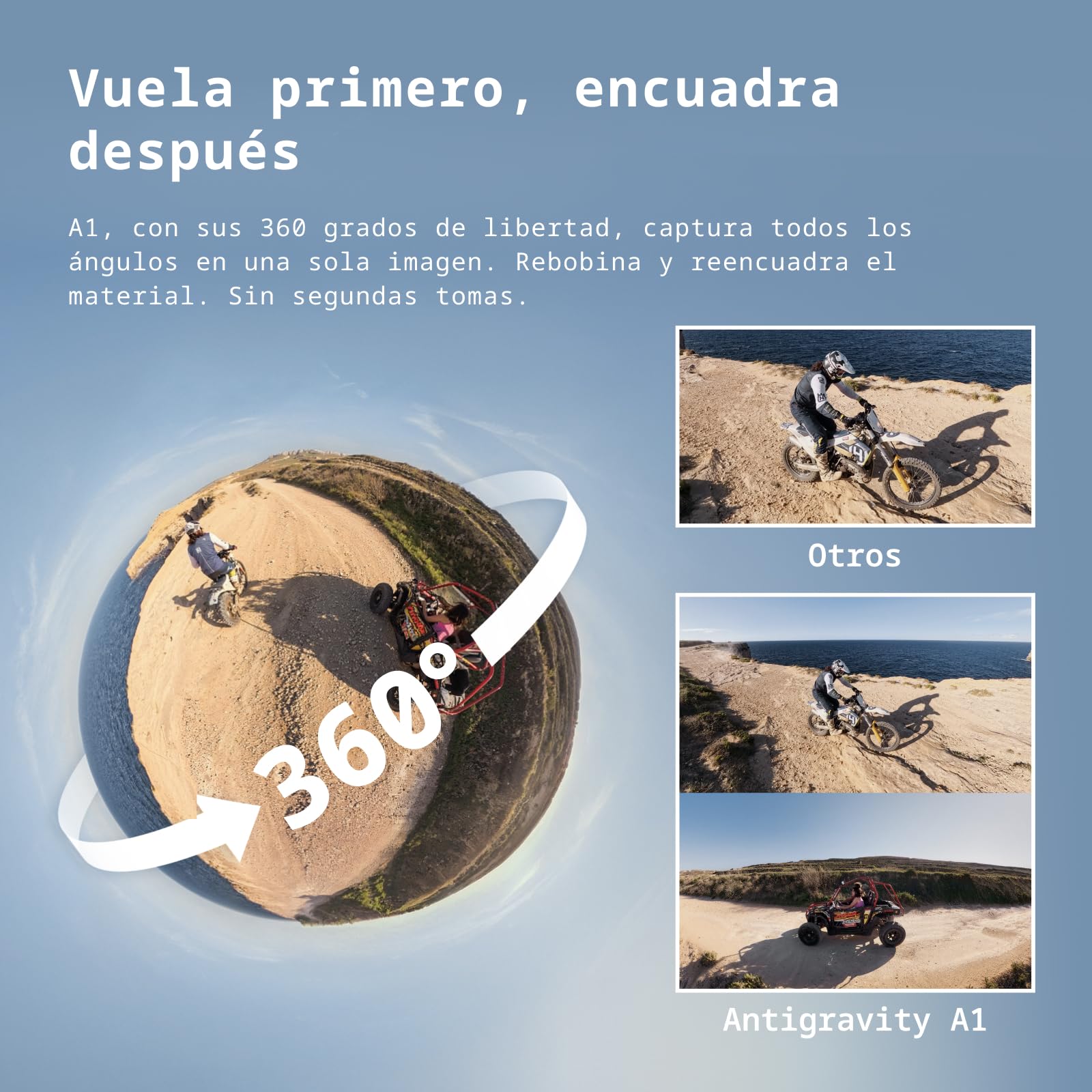 Antigravity A1 Paquete explorador (3 baterías) – Dron 360 8K para vuelo inmersivo, "apunta y vuela", evita obstáculos, 249g, Deep Track, retorno automático, alcance de 10 km y edición automática