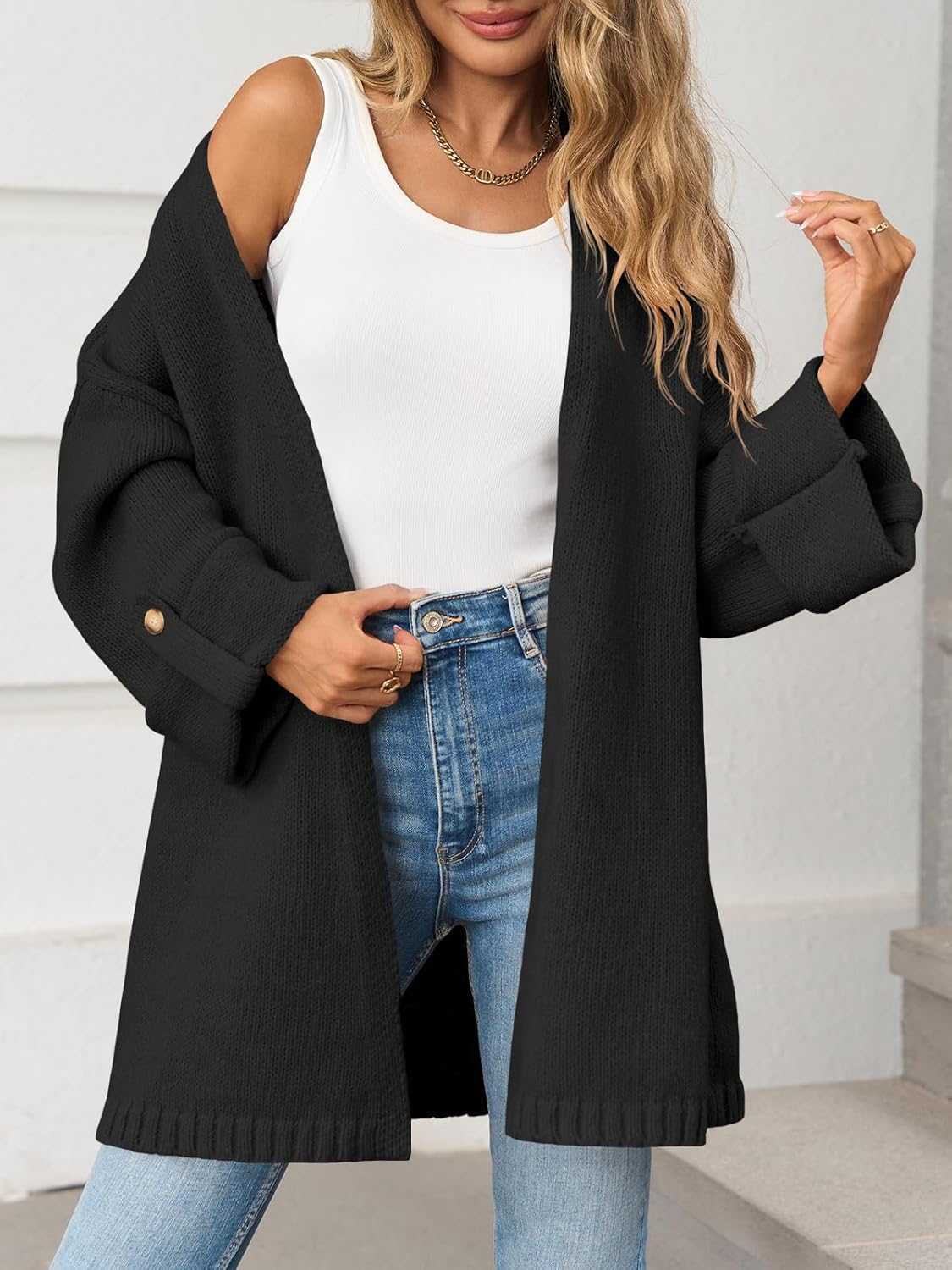 Saodimallsu Womens Oversized Long Cardigan Sweaters Casual Open Front Chunky Knit Slouchy Fall Trendy Sweater Coats - Image 2