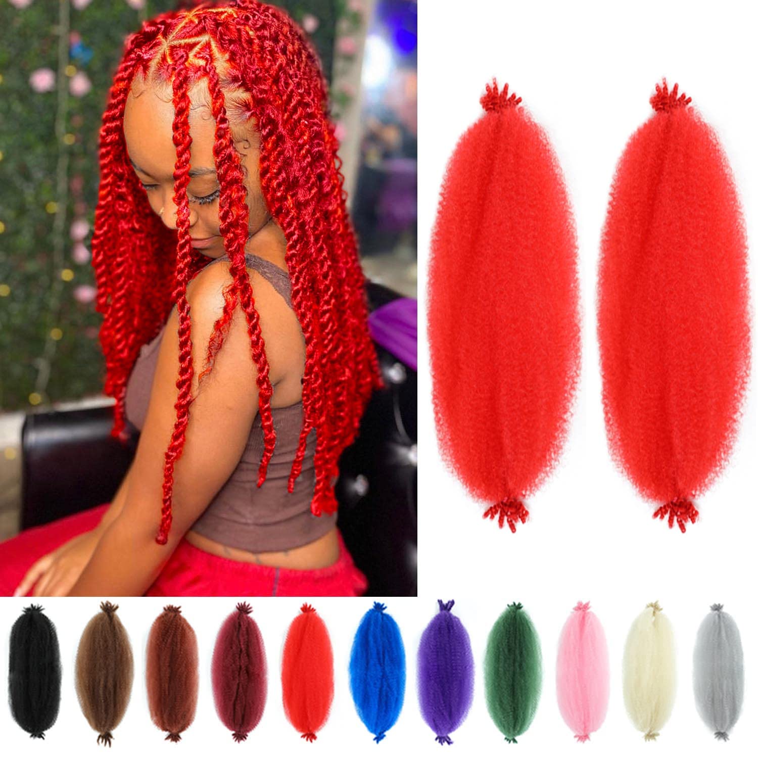 Amazon.com : Red Afro Twist Hair 30 Inch 2 Packs Long Pre-Fluffed