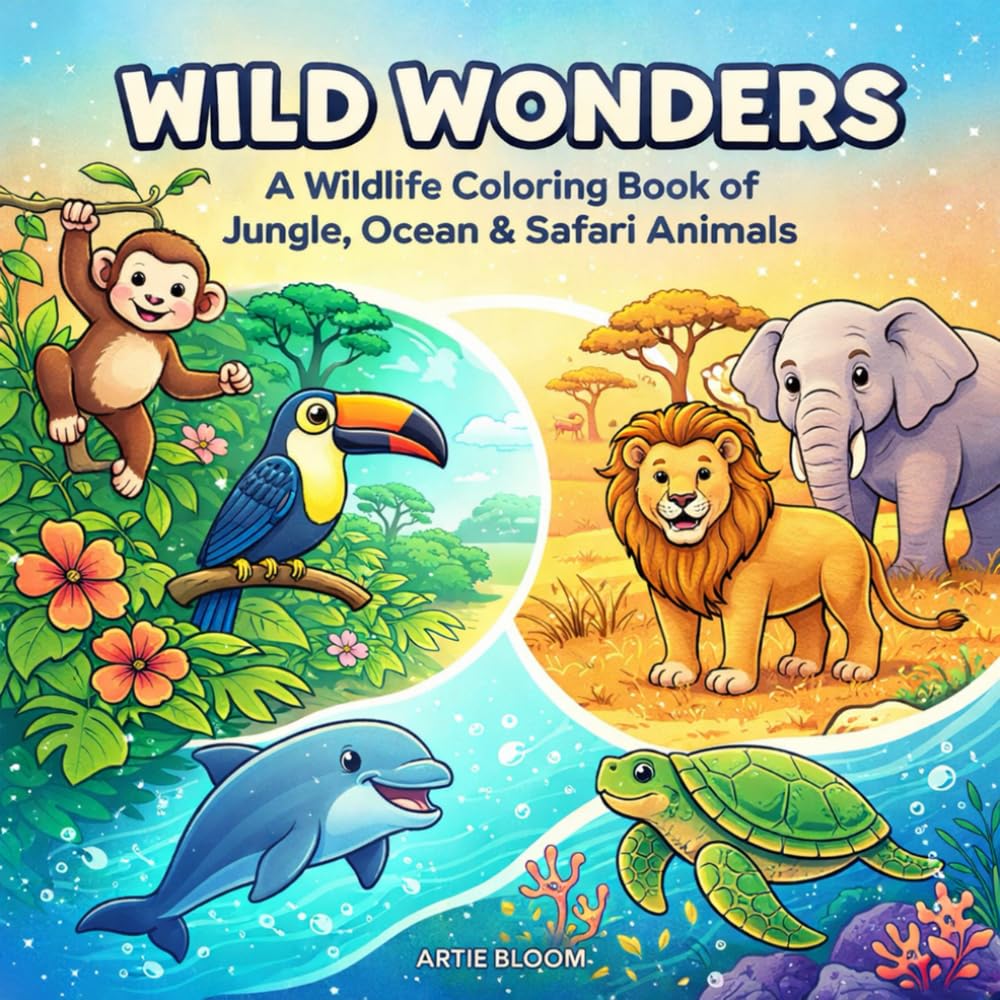 Wild Wonders: A Wildlife Coloring Book of Jungle, Ocean & Safari Animals: Discover tigers, elephants, dolphins, and flamingos in 50 lively wildlife ... adventure for relaxation and creativity.