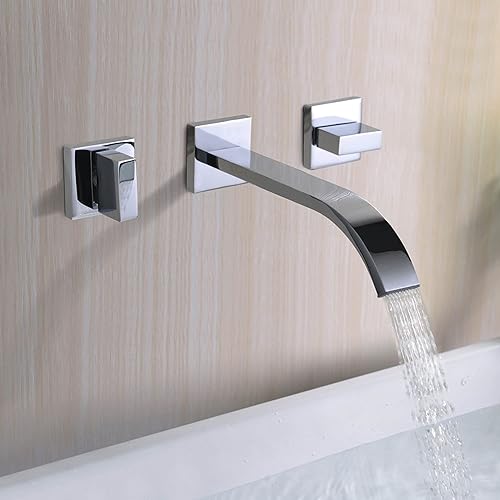 Miniatura 4 de Sumerain Grifo de lavabo de montaje en pared Grifo de baño de dos manijas Latón Cromo
