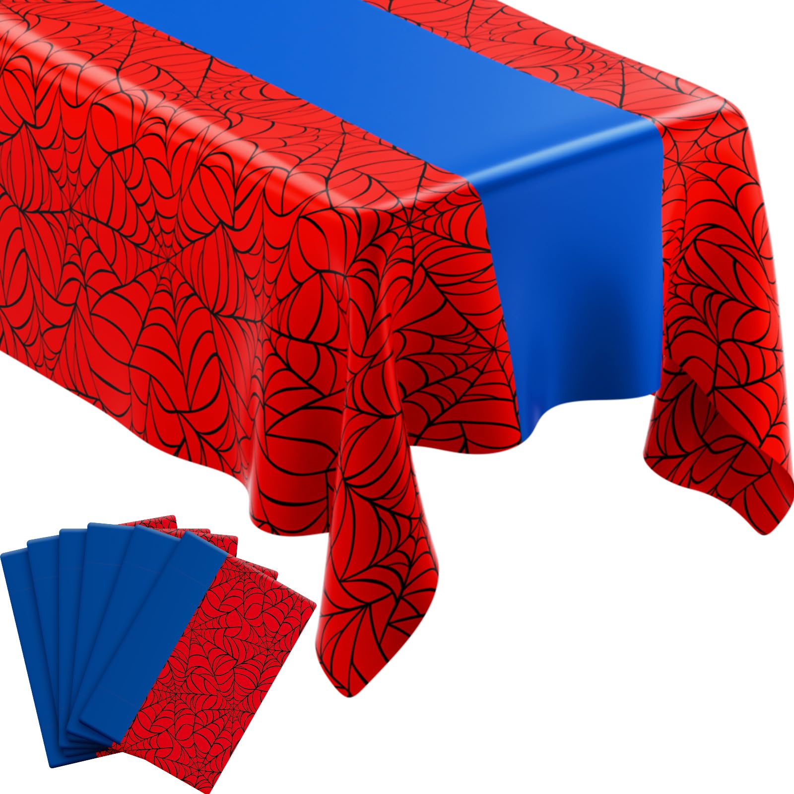 Remagr 6 Pcs 54 x 108 Inch Spider Birthday Party Tablecloth Plastic Disposable Hero Table Cover Large Red and Blue Plastic Rectangular Tablecloth for
