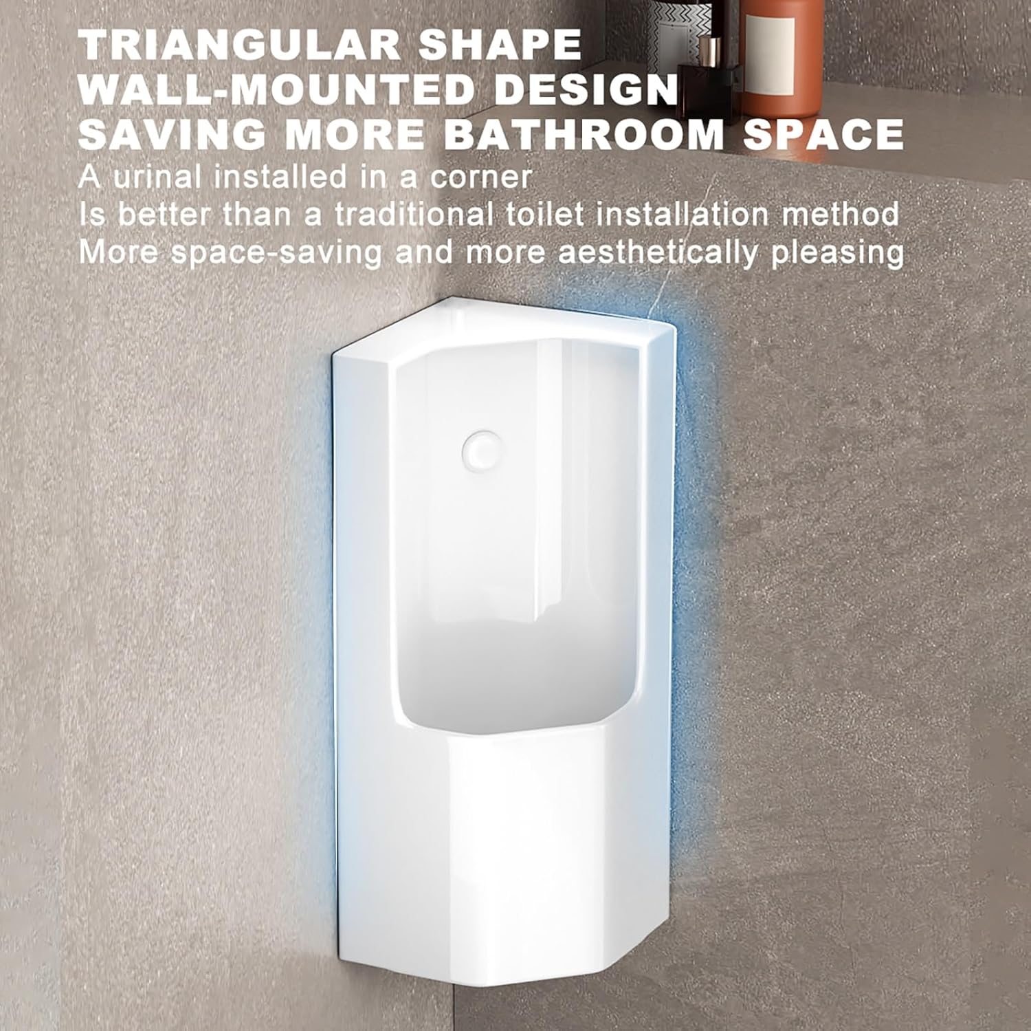 Wall-Mounted Ceramic Urinal,Corner Men's Adult Urinal,with Sensor Flush Valve,for Restrooms Bathrooms Hotels Shopping.(Black)