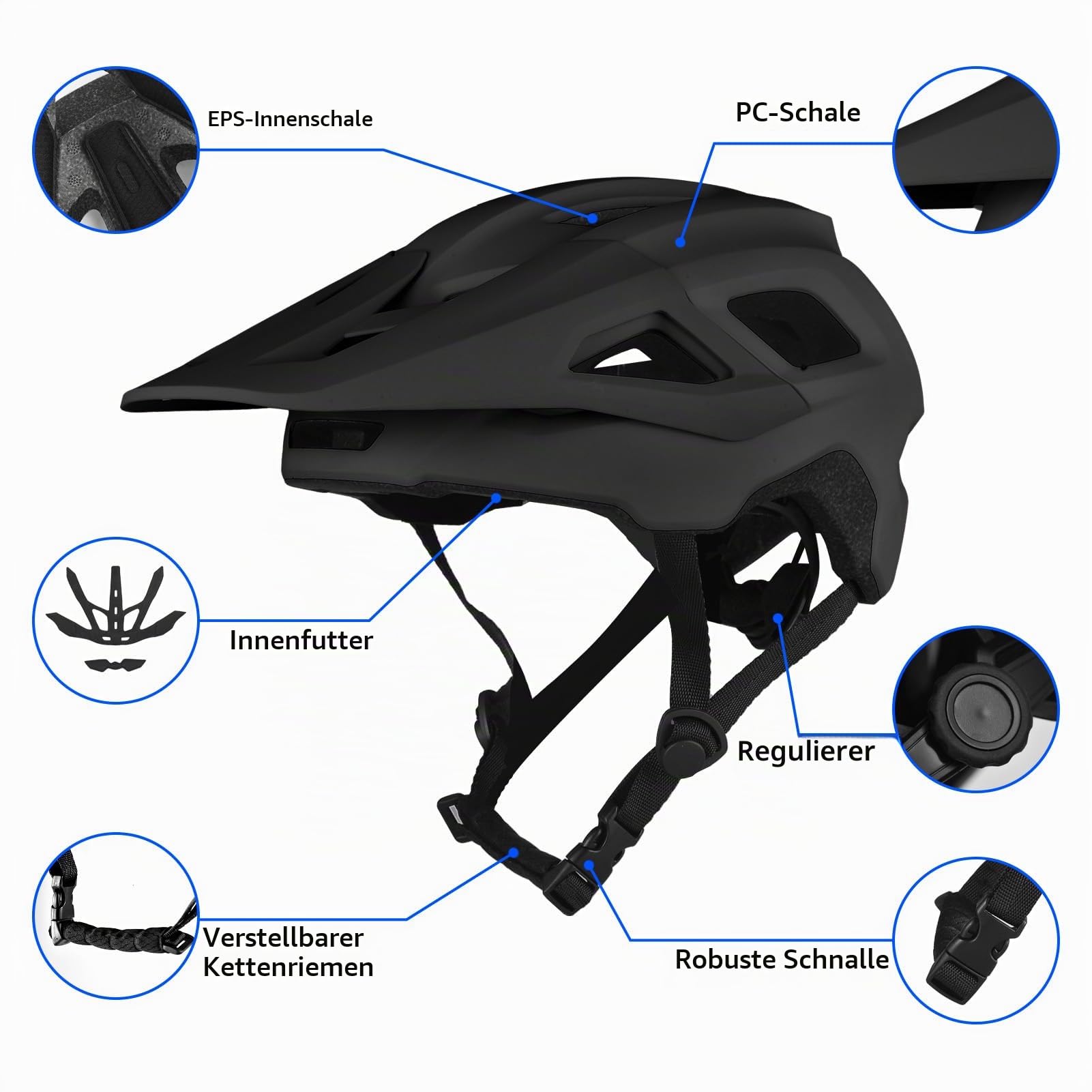 Mountainbike-Helme Fahrradhelme für Erwachsene, 17 Belüftungsöffnungen Atmungsaktiver Fahrradhelm EPS-Fahrradhelm mit abnehmbarer Sonnenblende,Radhelm Einstellbare Fahrradhelme