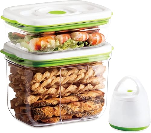 Miniatura 7 de FOSA Sistema de almacenamiento de alimentos con sellado al vacío, recipientes medianos reutilizables, paquete de 2, tamaño de 49 onzas (bomba de