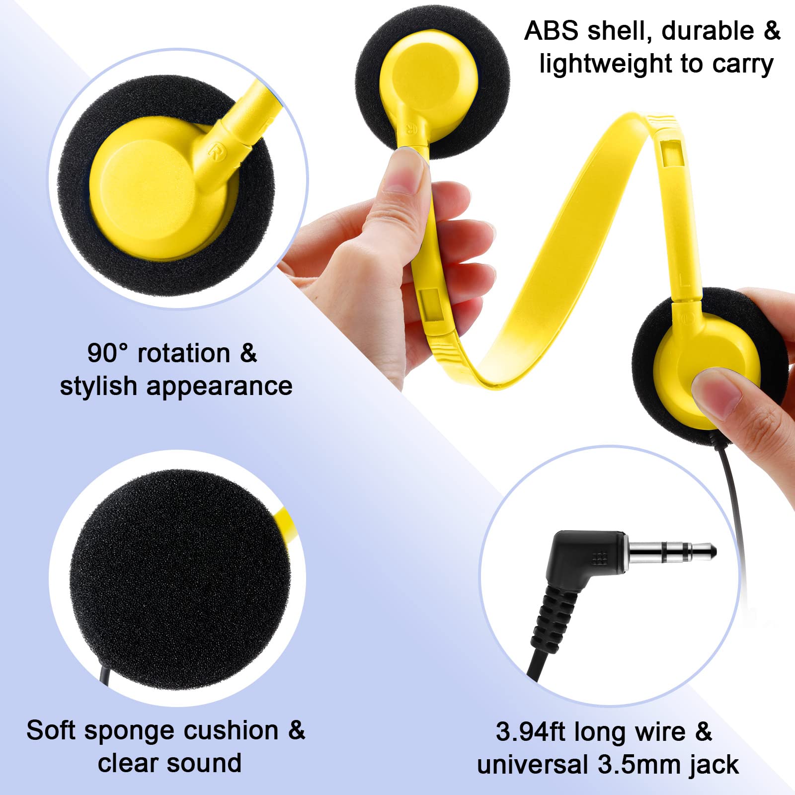 Yunsailing Juego de 30 auriculares de clase para estudiantes, auriculares escolares a granel con conector de 3.5 mm para el aula, suministros imprescindibles para profesores para adultos, computadora