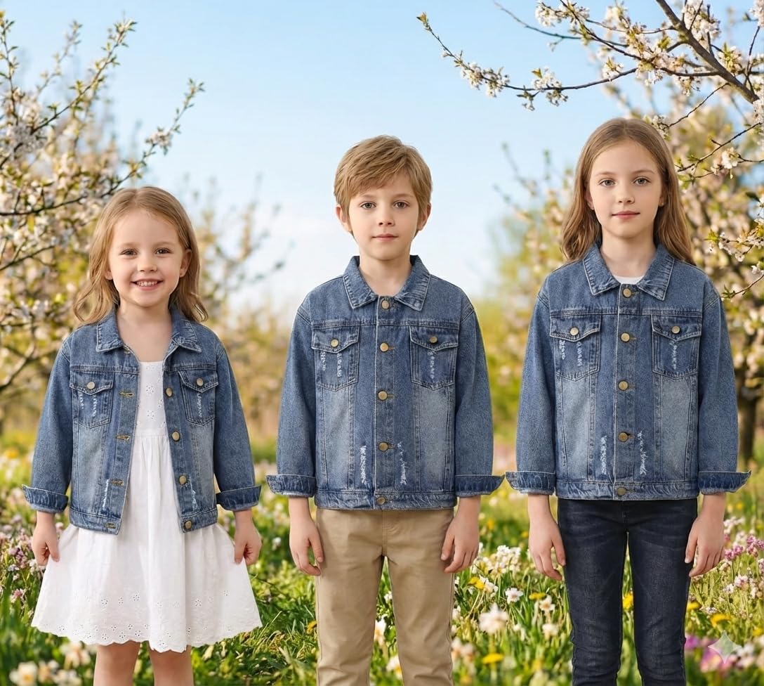 Girls Boys Jean Jacket for (4-14 Years Kids) Trendy Cozy Soft Ripped Denim Coat Casual Outerwear School Travel Teen Gift - Image 2