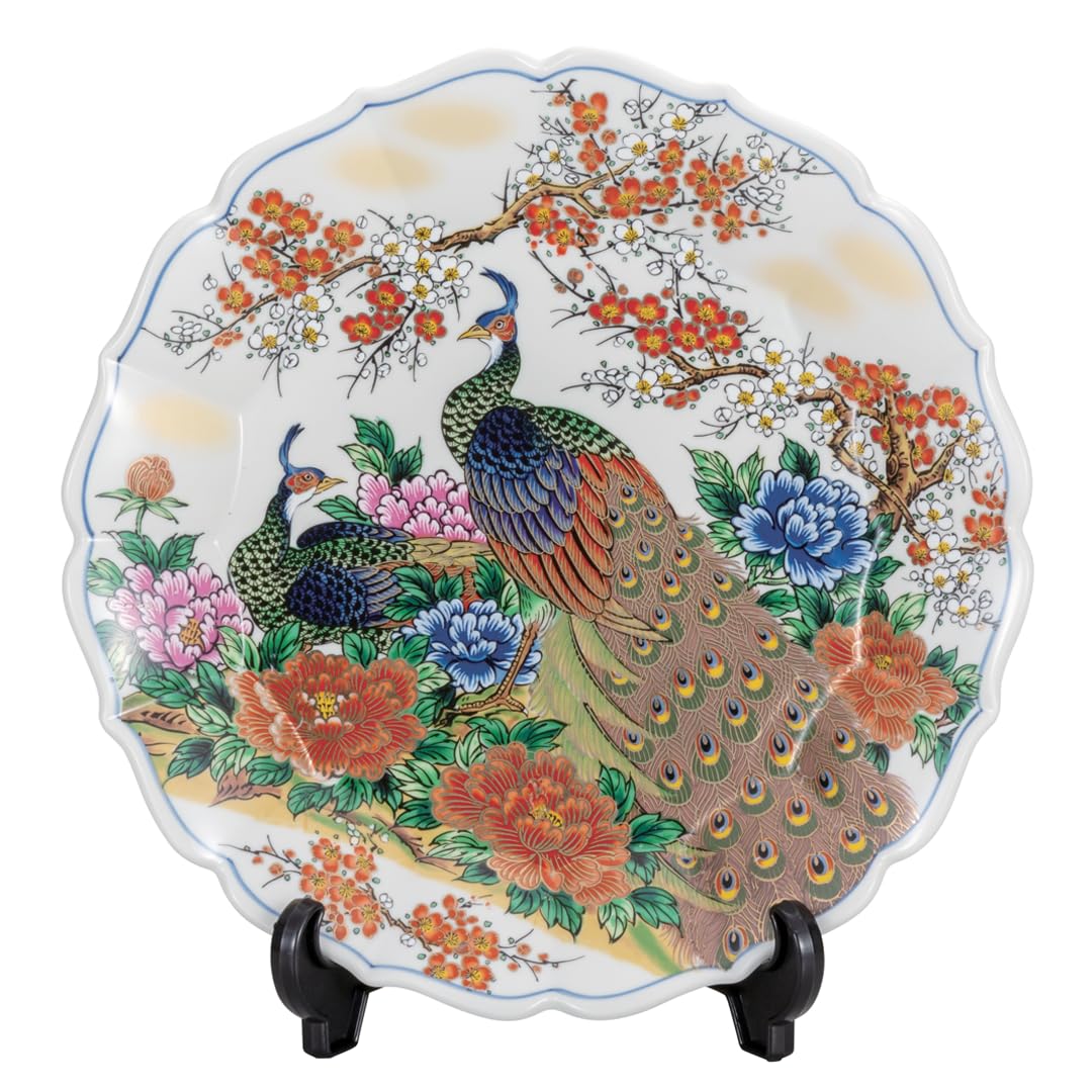 Amazon.co.jp: 九谷焼いわたや 10号飾皿・牡丹孔雀 K8-1324 : ホーム
