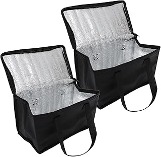 Angoily 2 Pack Insulated Food Delivery Bag Waterproof Thermal Bags for Cold and Hot Food Delivery and Pizza Delivery, Grocery Bags Insulated with Sturdy Zipper and Handle (Black, 28 x 17cm)